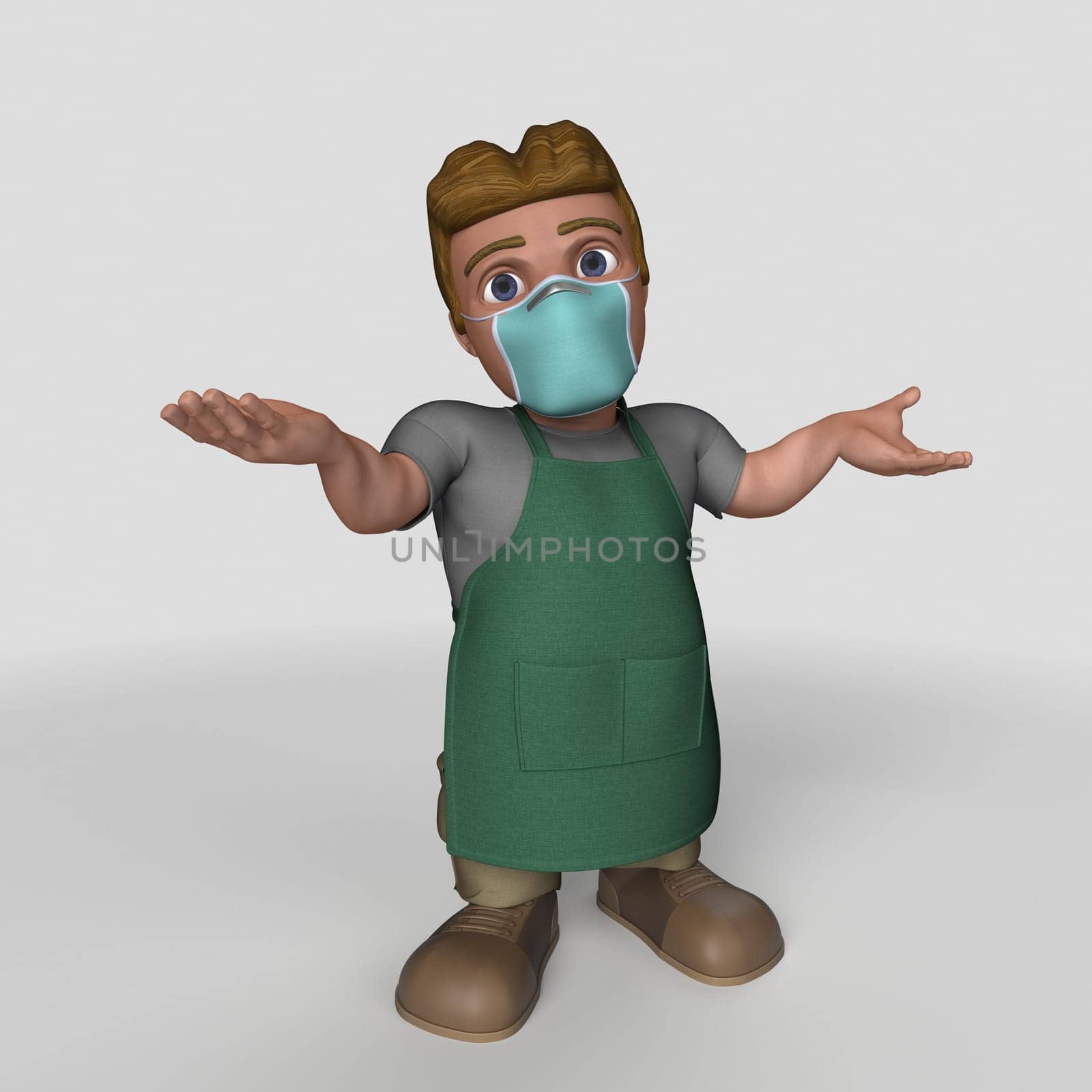 3D Render of Cartoon Shop Keeper Character