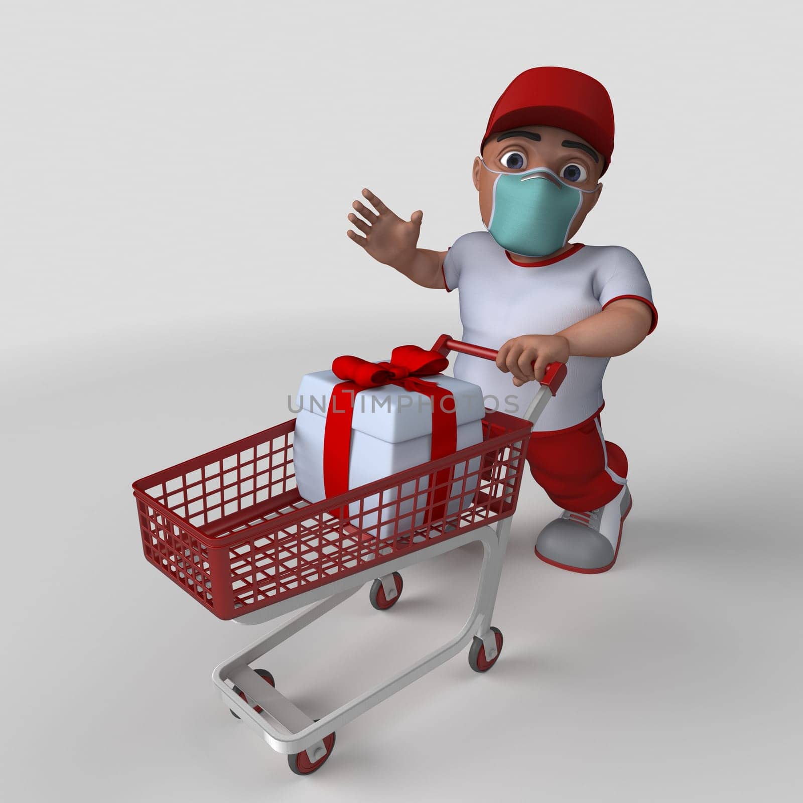3D Render of Cartoon Sports Character in face mask