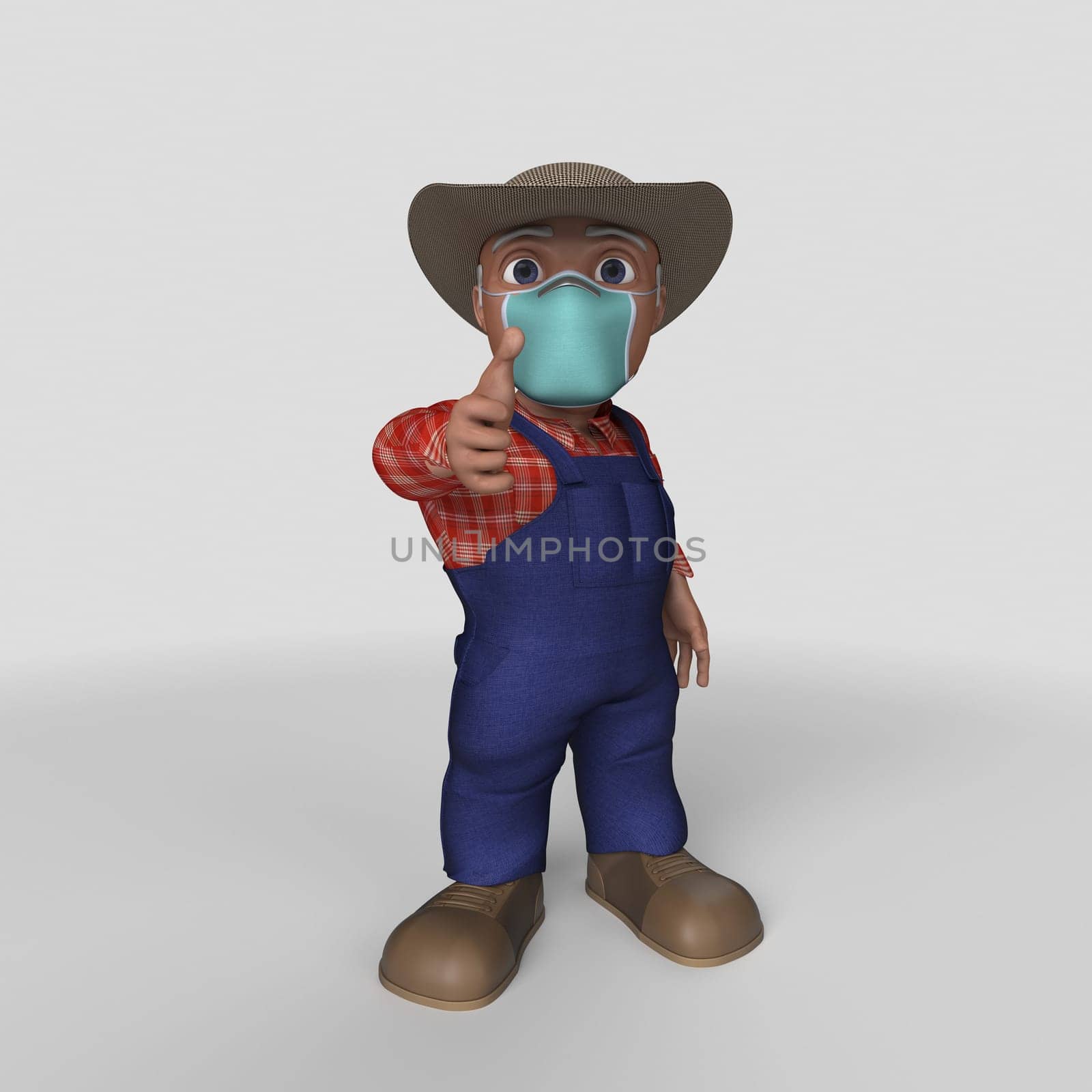 3D Render of Cartoon Farmer Character