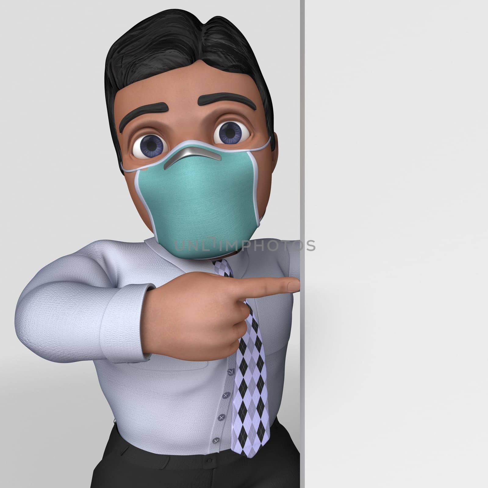 3D Render of Cartoon Business Character in face mask