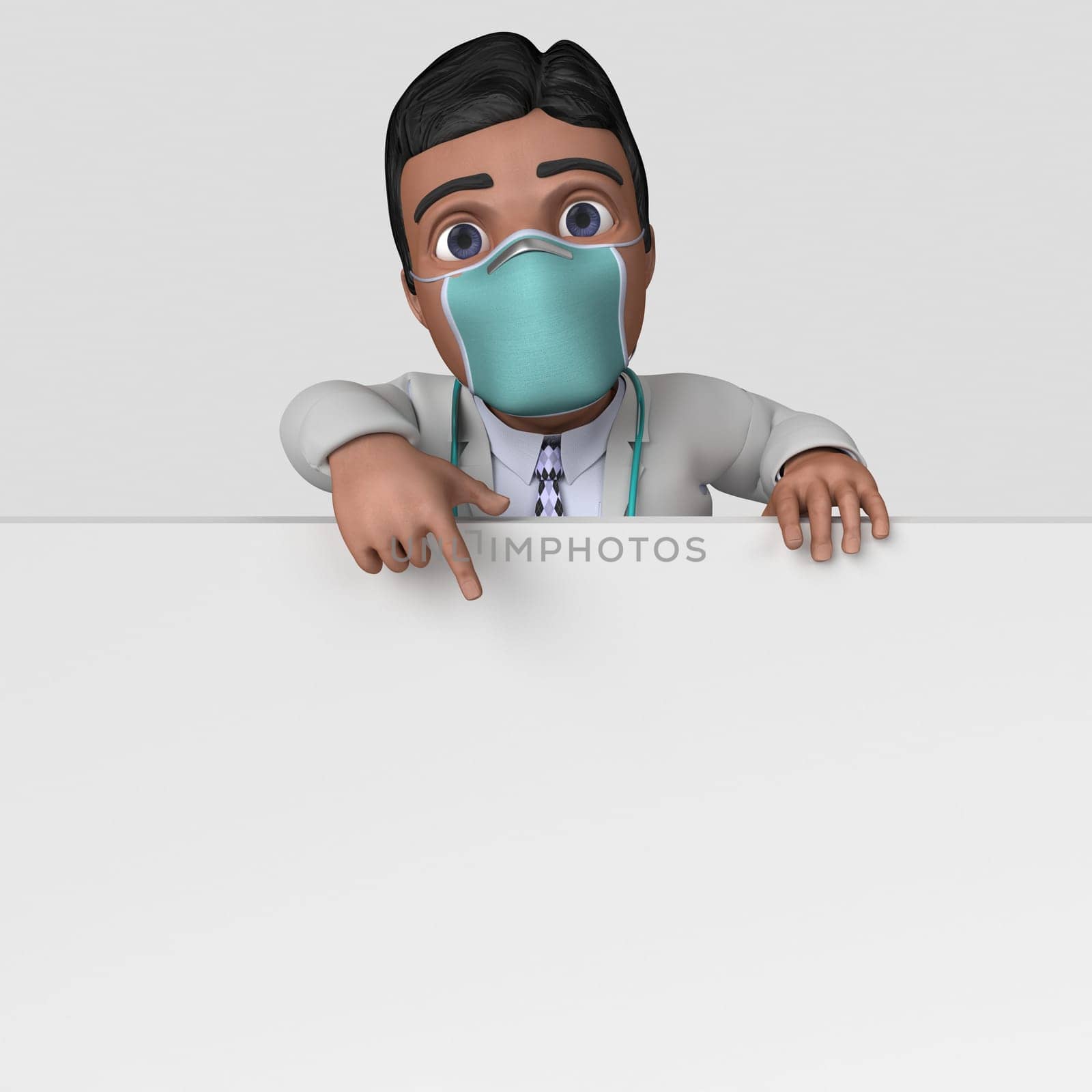 3D Render of Cartoon Doctor Character in face mask