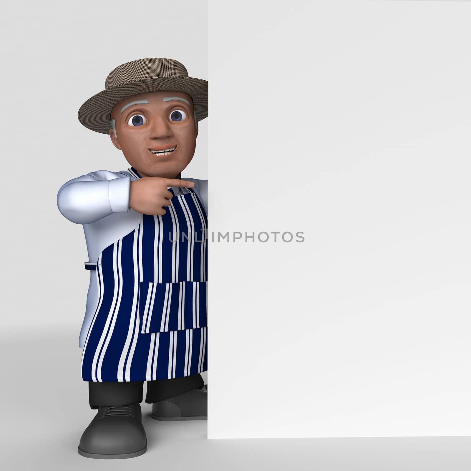 3D Render of Cartoon Butcher Character