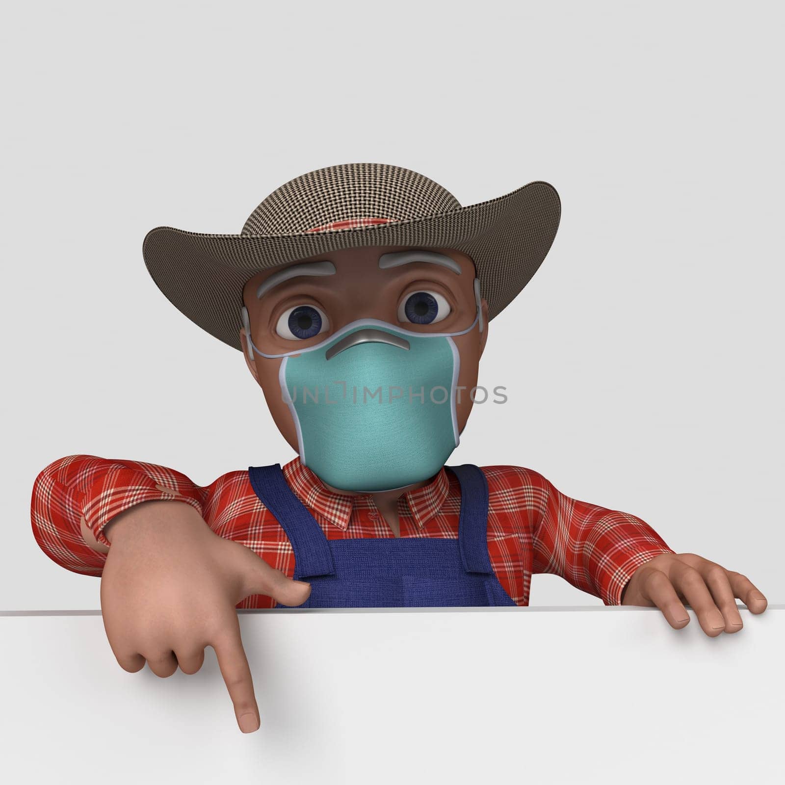 3D Render of Cartoon Farmer Character