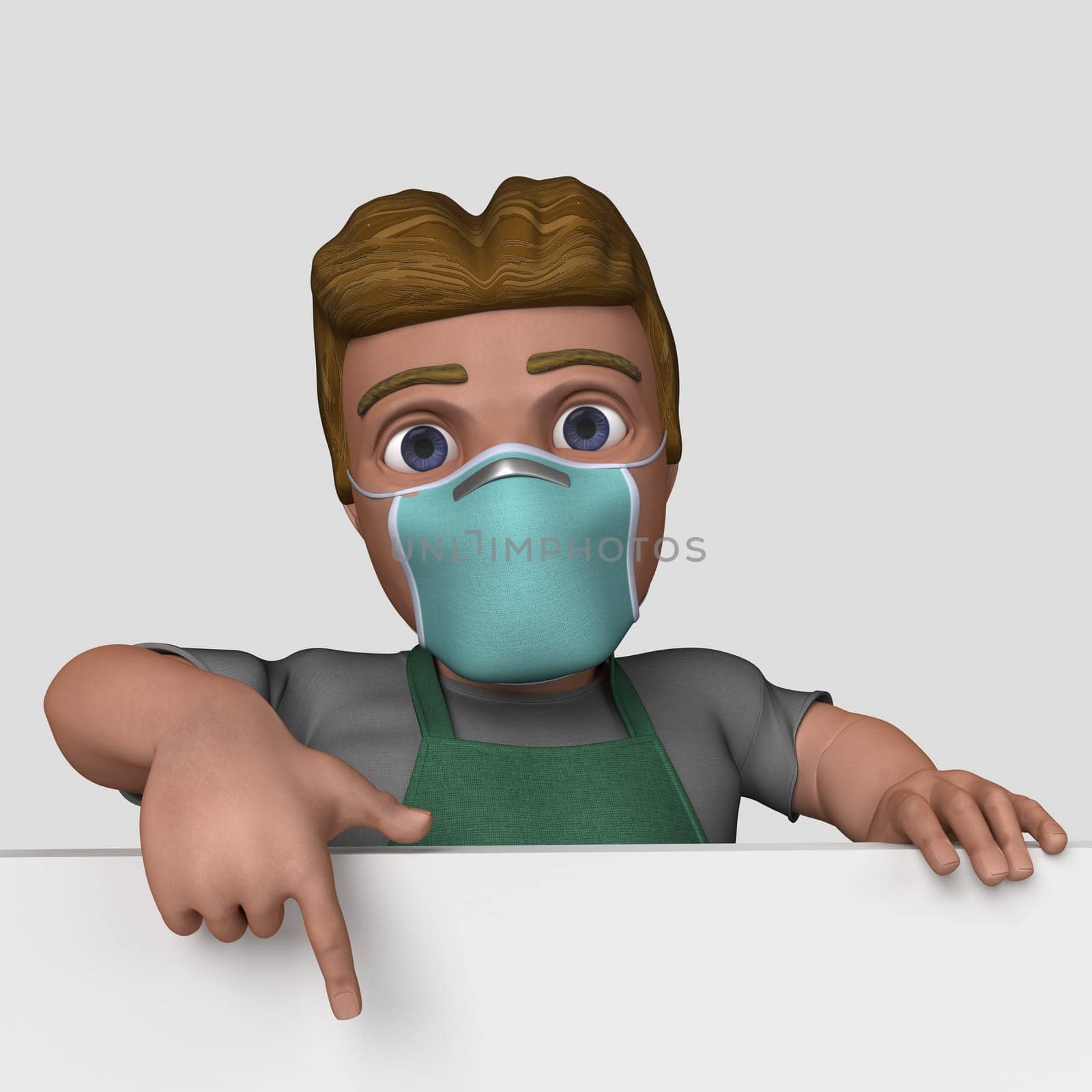 3D Render of Cartoon Shop Keeper Character