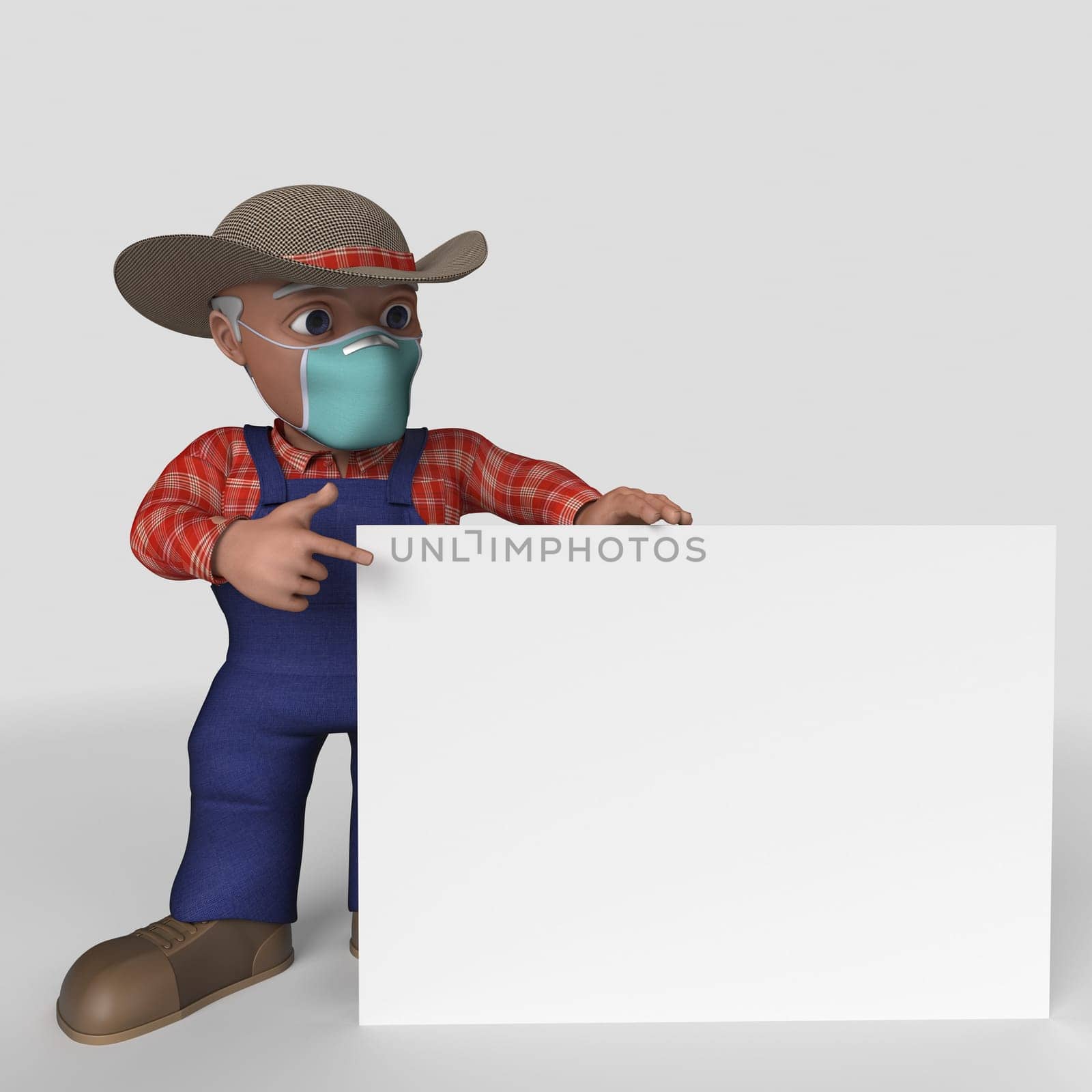 3D Render of Cartoon Farmer Character