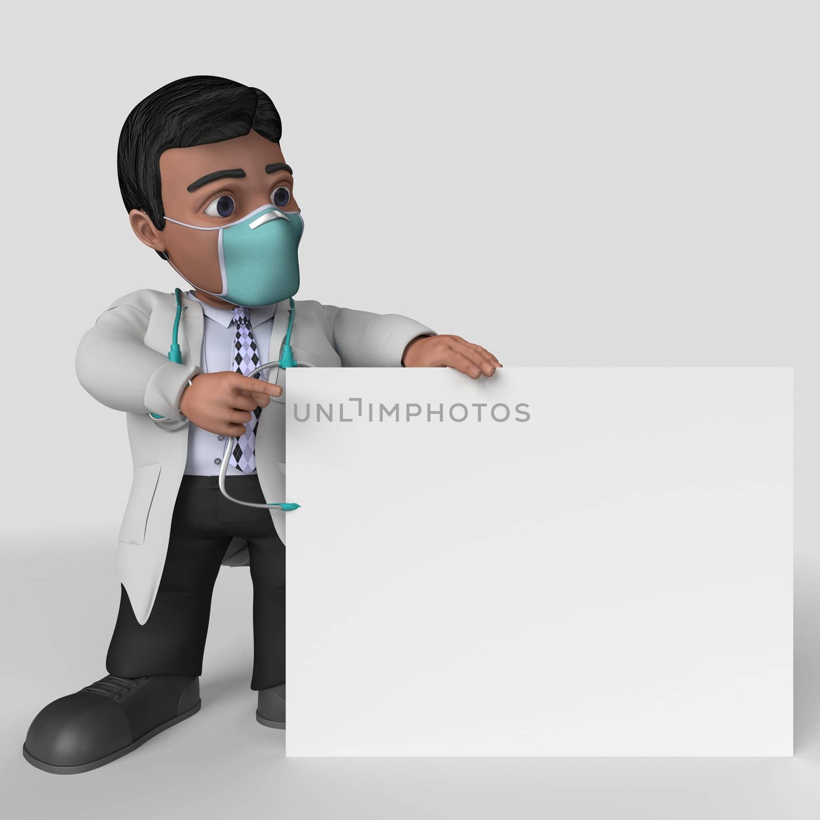 3D Render of Cartoon Doctor Character in face mask