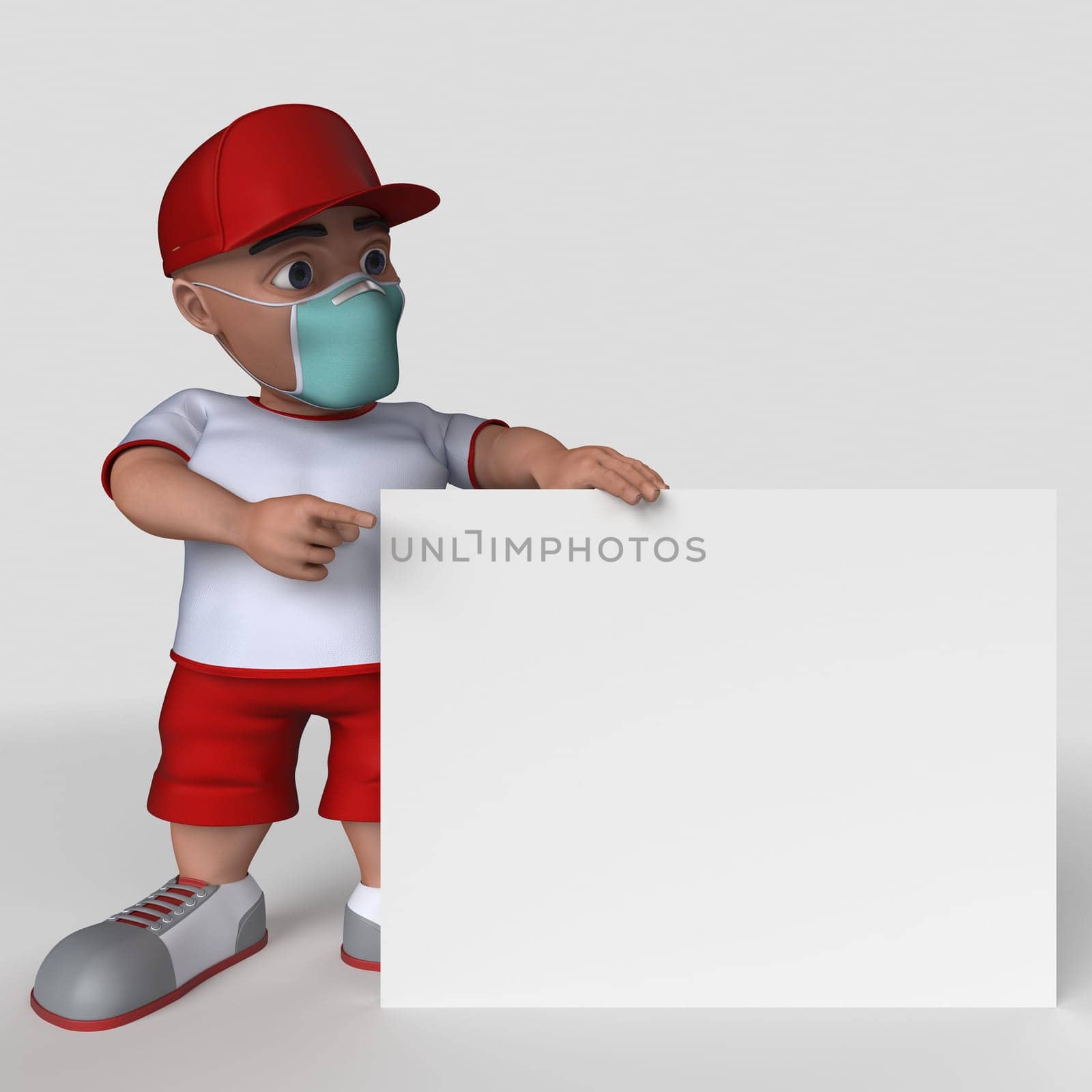 3D Render of Cartoon Sports Character in face mask