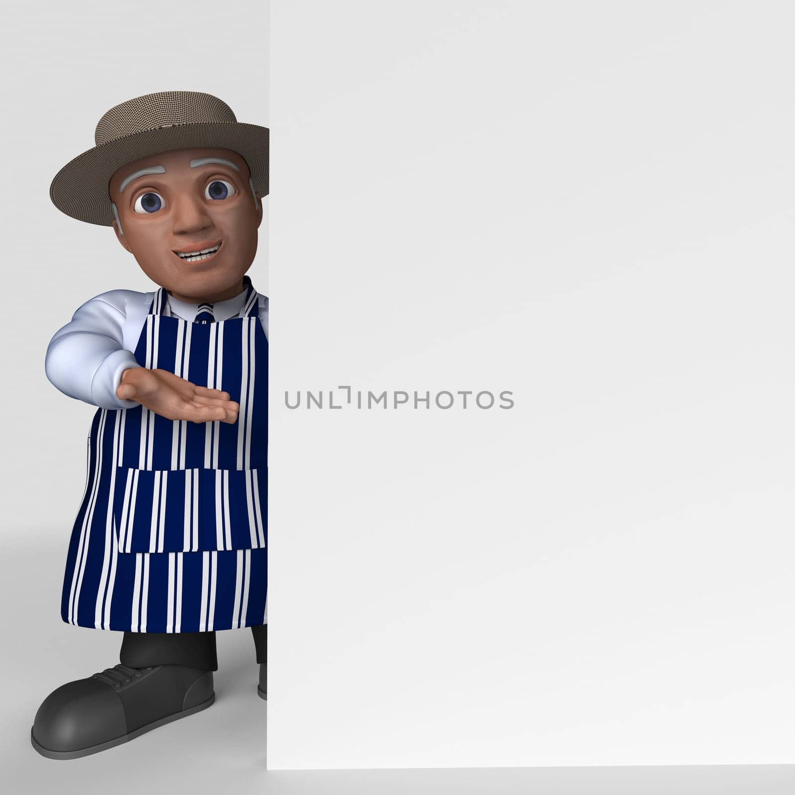 3D Render of Cartoon Butcher Character