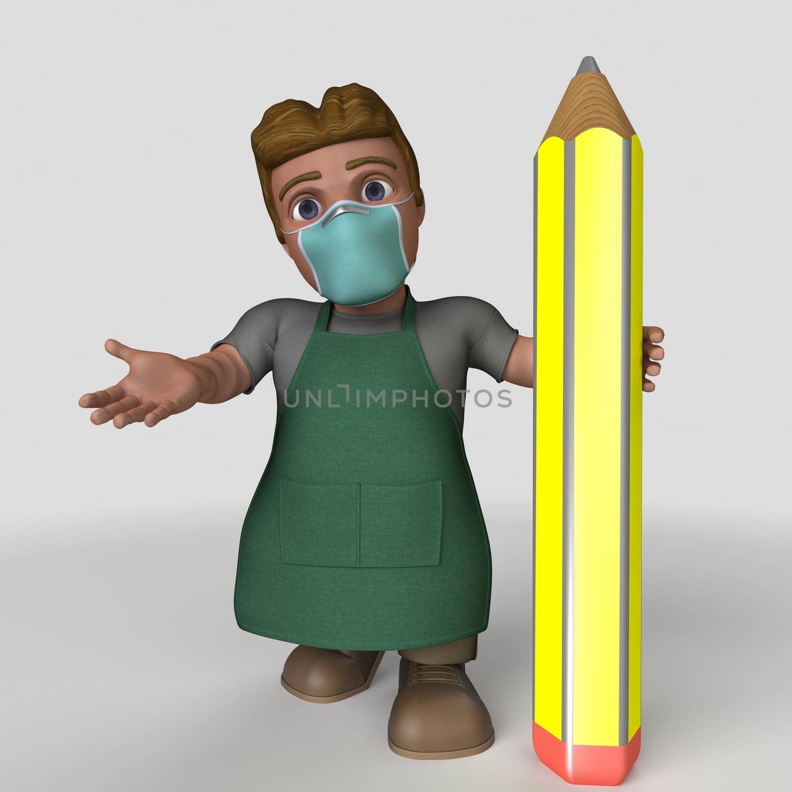 3D Render of Cartoon Shop Keeper Character
