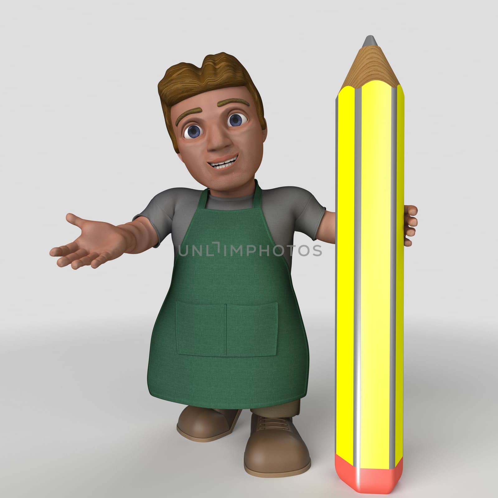 3D Render of Cartoon Shop Keeper Character