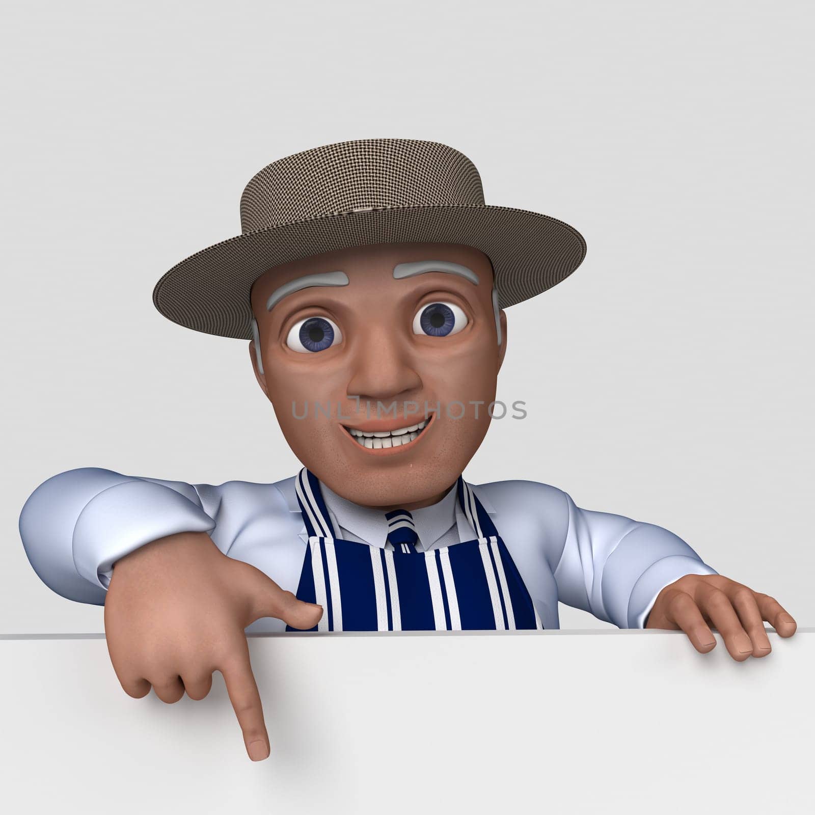 3D Render of Cartoon Butcher Character