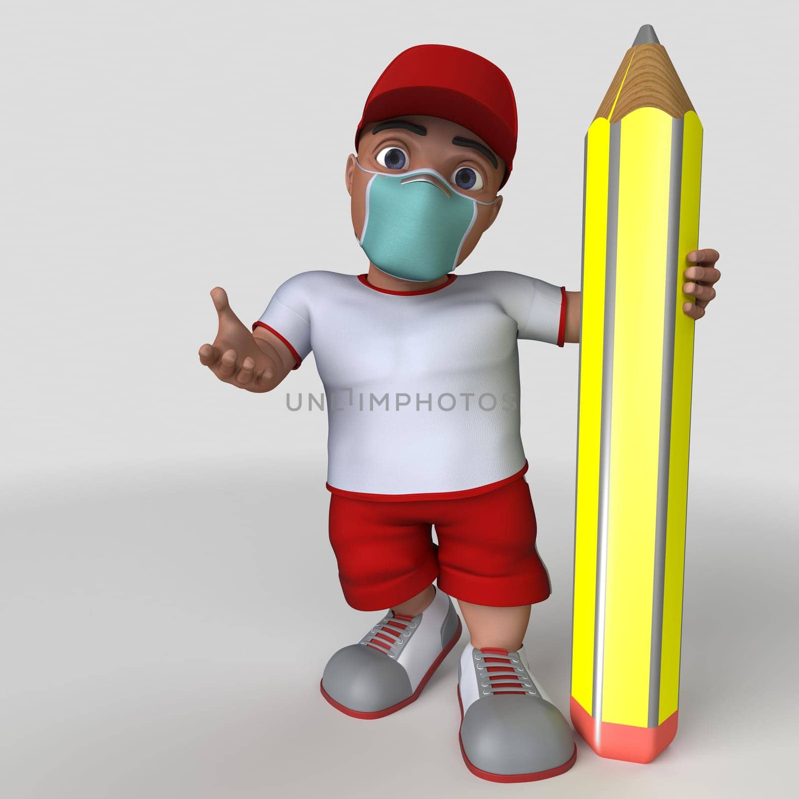 3D Render of Cartoon Sports Character in face mask