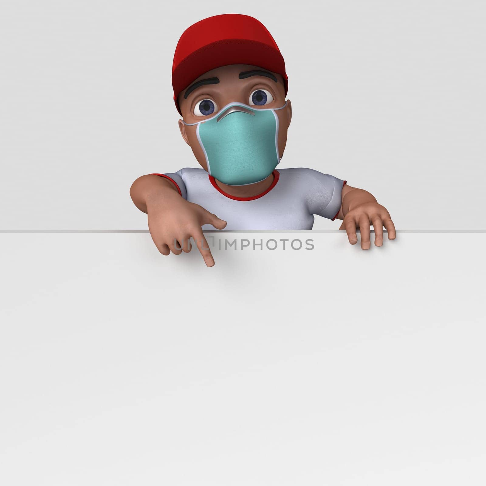 3D Render of Cartoon Sports Character in face mask