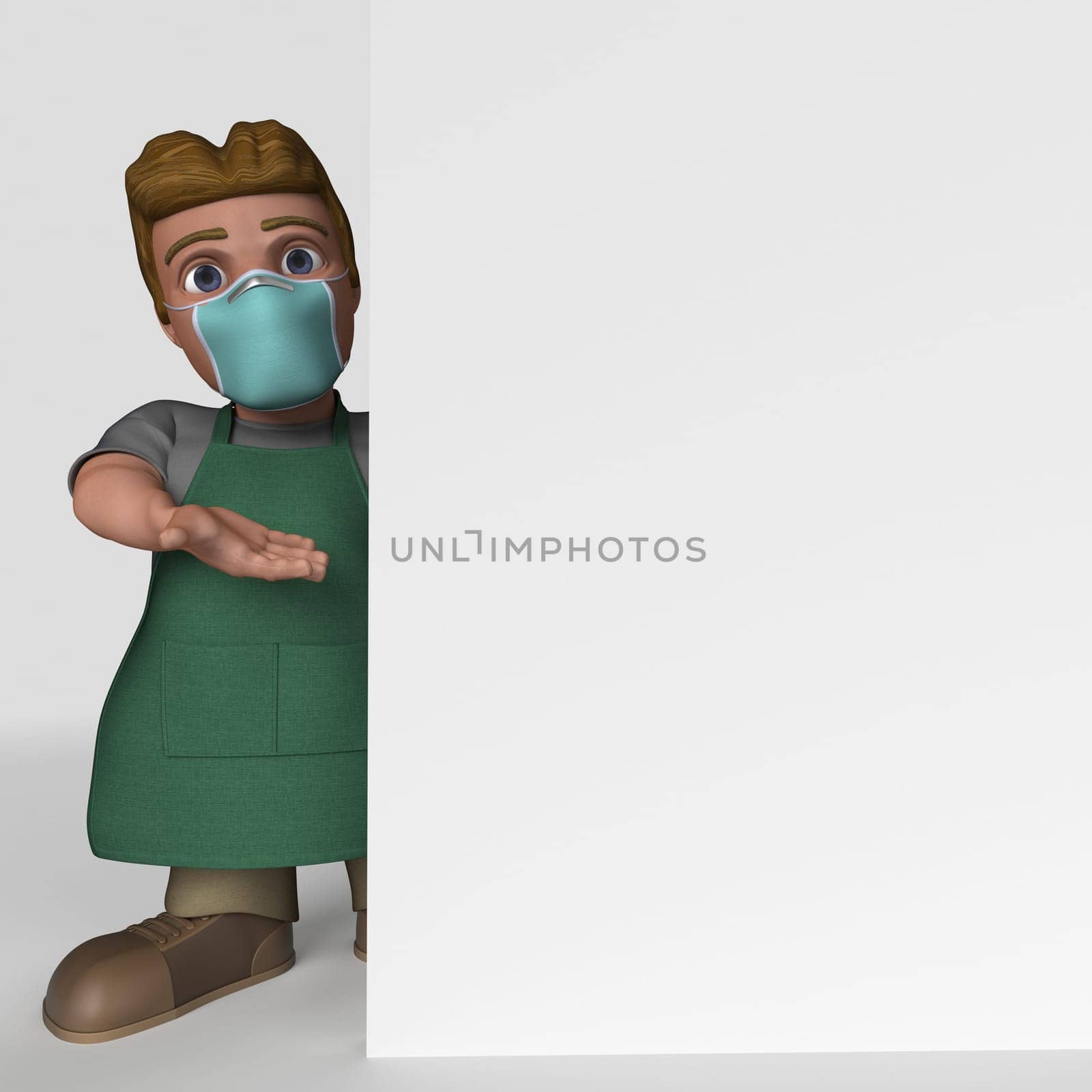 3D Render of Cartoon Shop Keeper Character