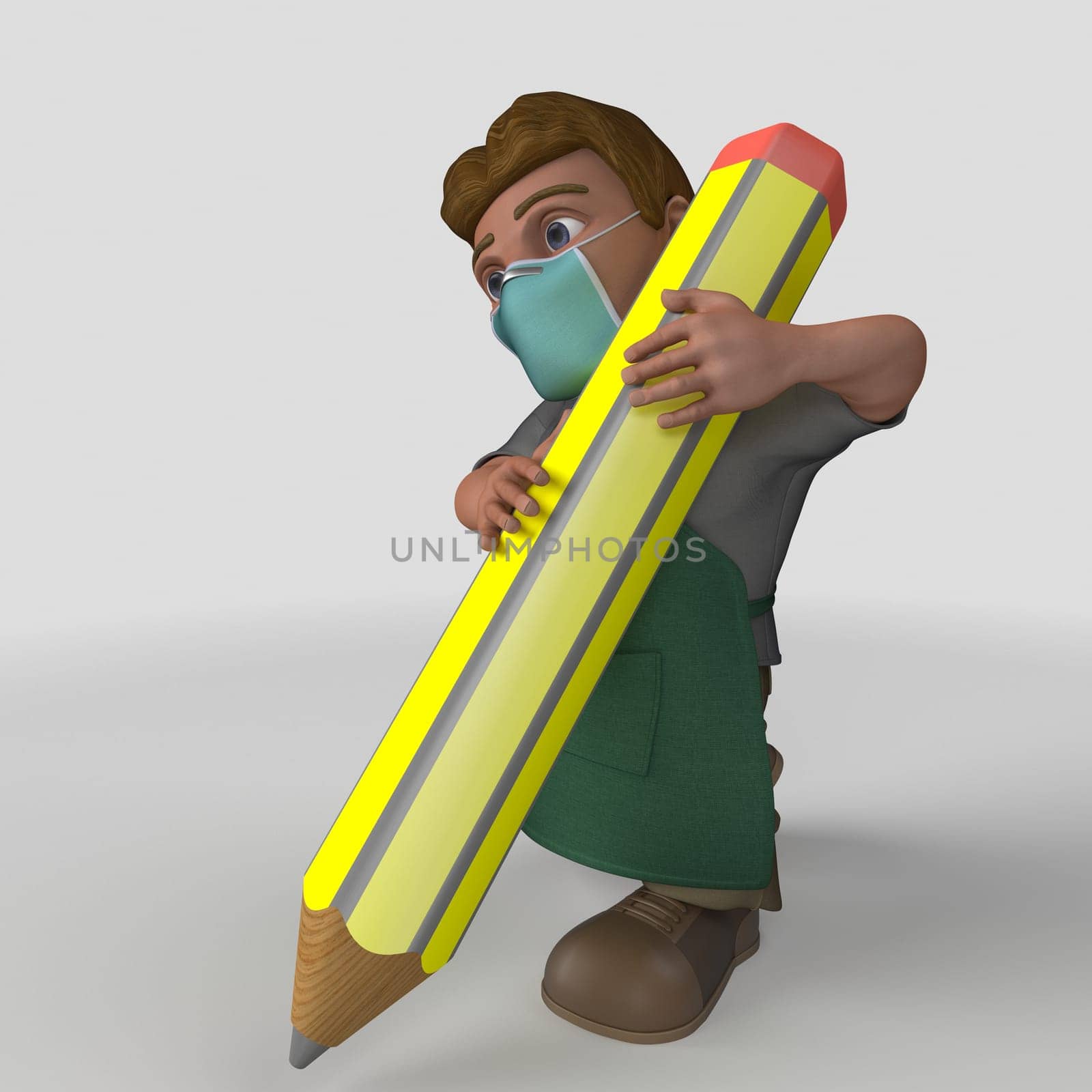 3D Render of Cartoon Shop Keeper Character