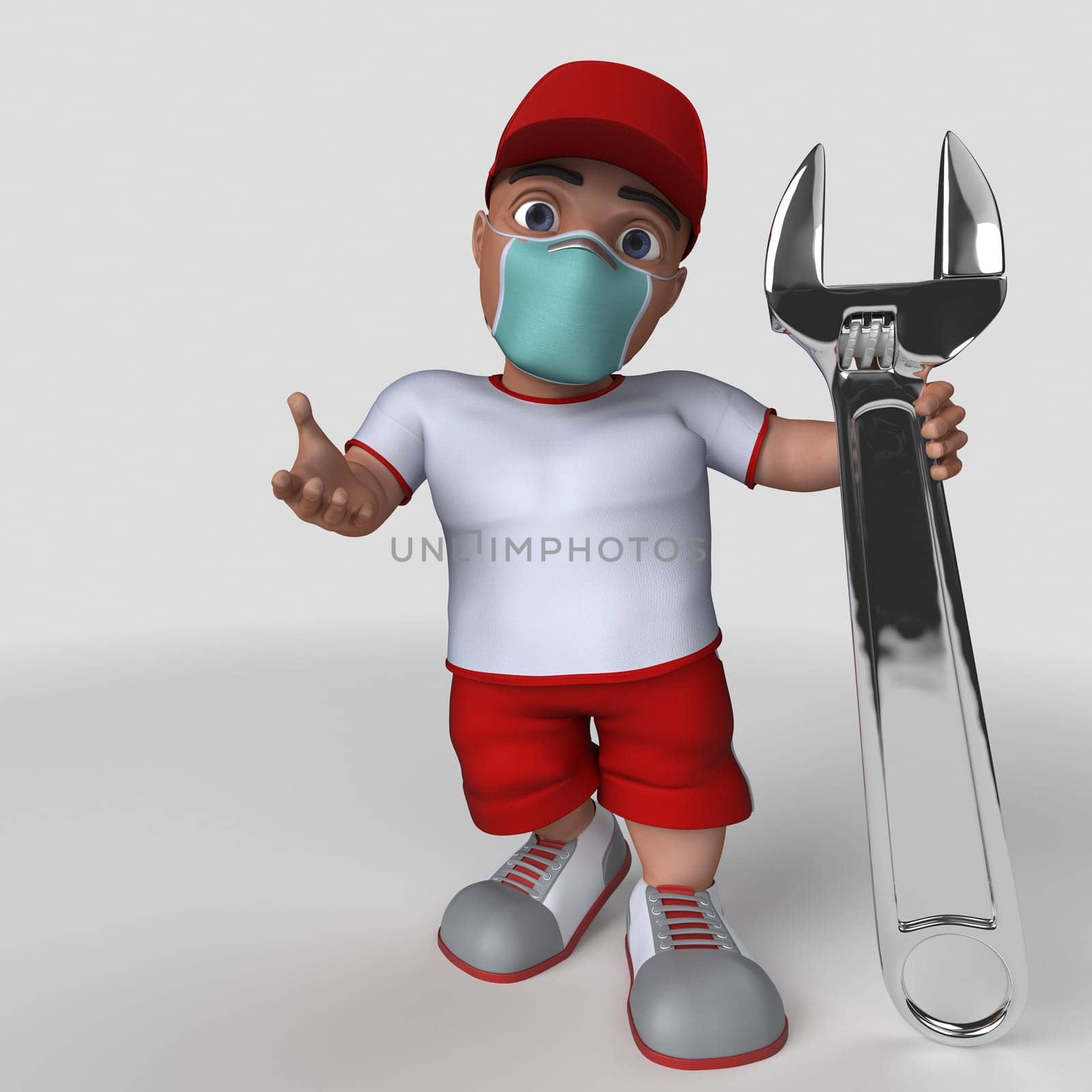3D Render of Cartoon Sports Character in face mask