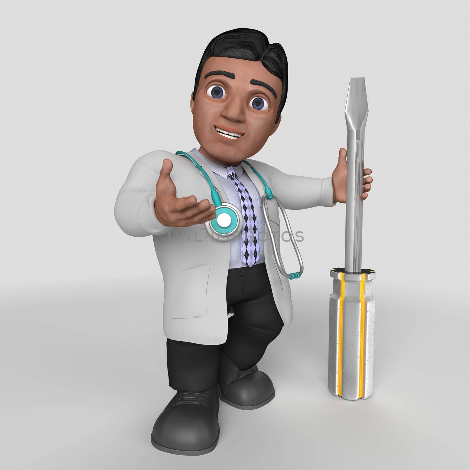 3D Render of Cartoon Doctor Character