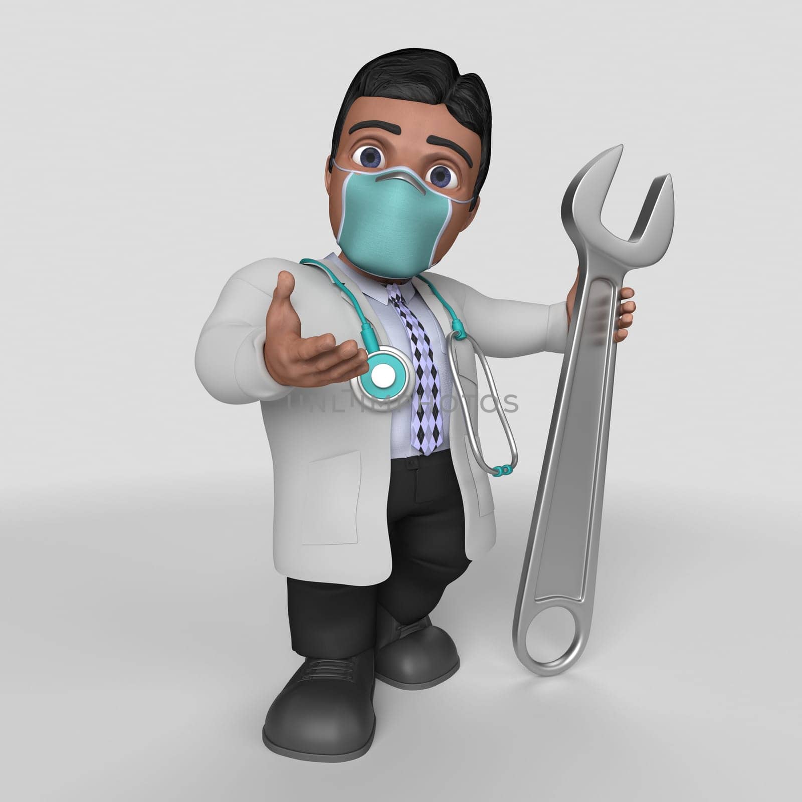 3D Render of Cartoon Doctor Character in face mask