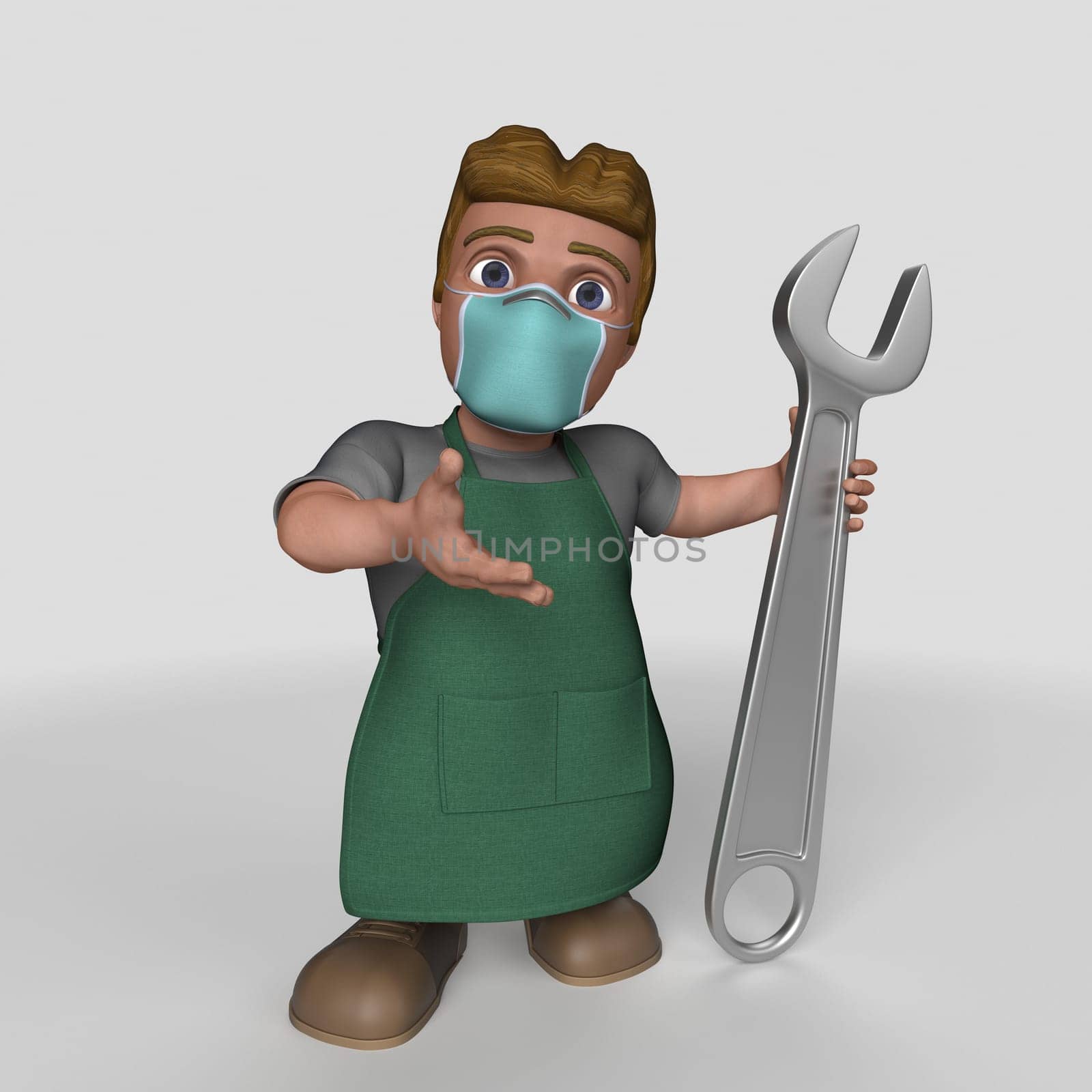 3D Render of Cartoon Shop Keeper Character