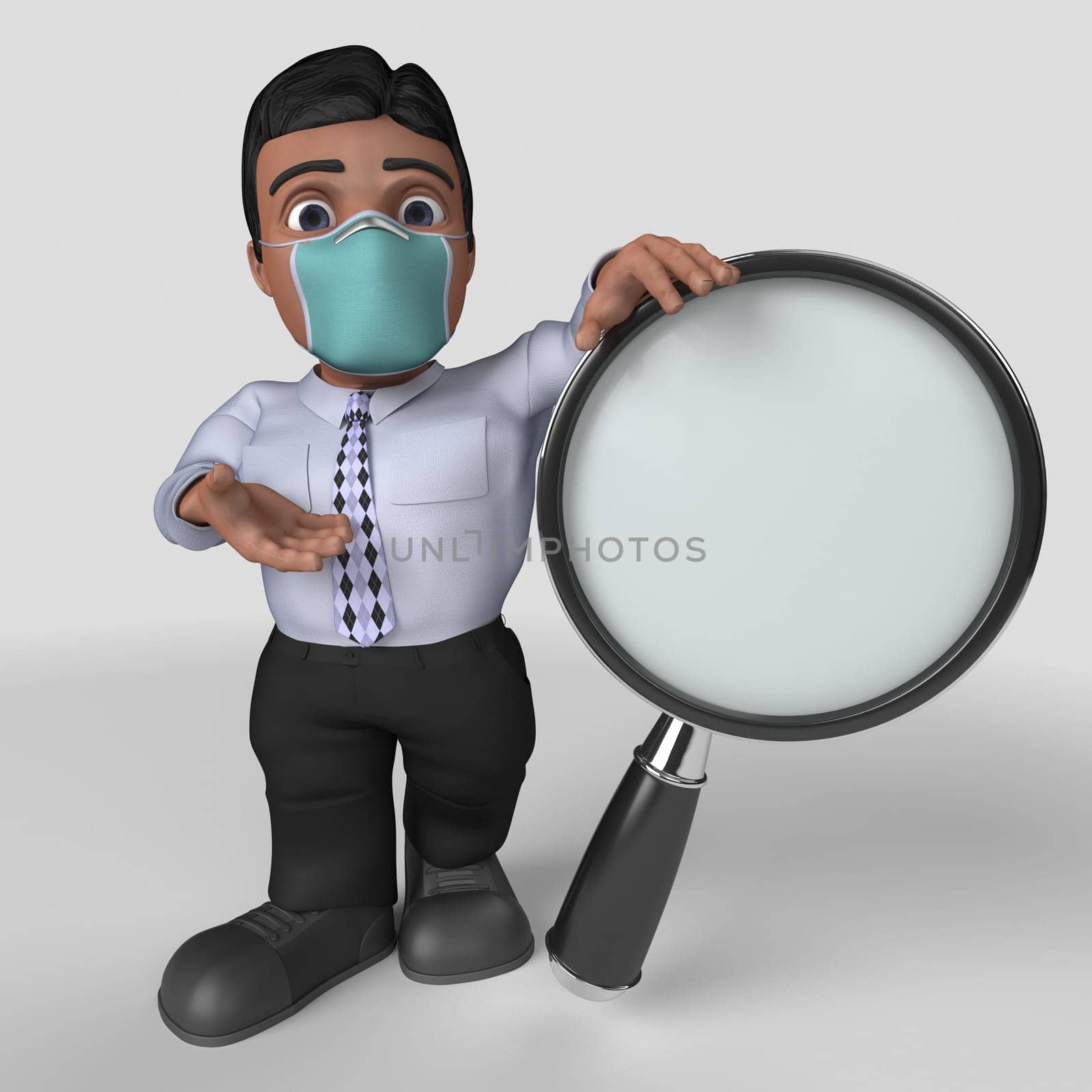 3D Render of Cartoon Business Character in face mask