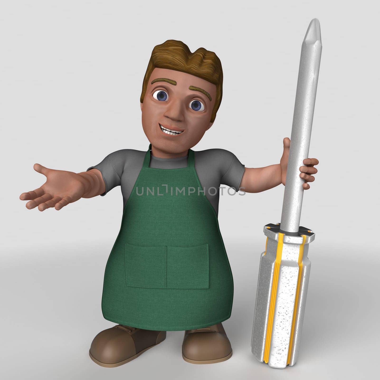 3D Render of Cartoon Shop Keeper Character