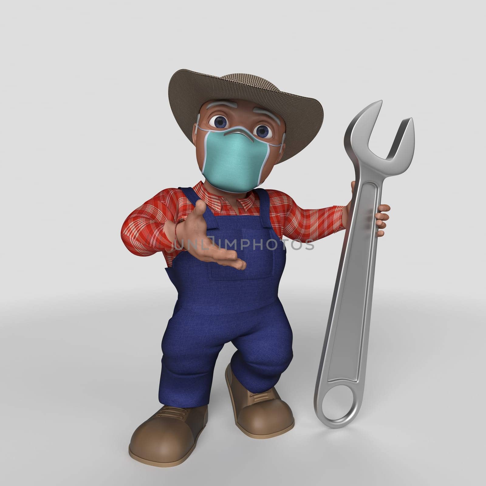 3D Render of Cartoon Farmer Character