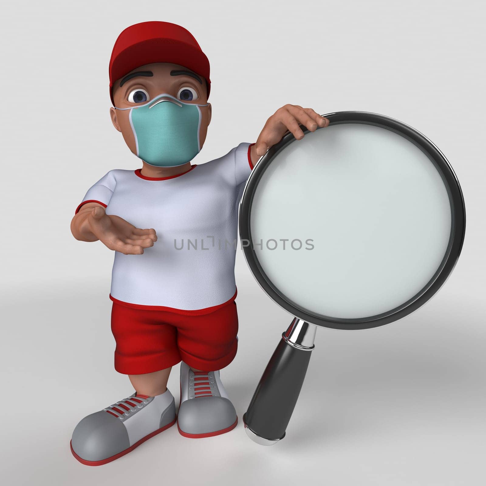 3D Render of Cartoon Sports Character in face mask