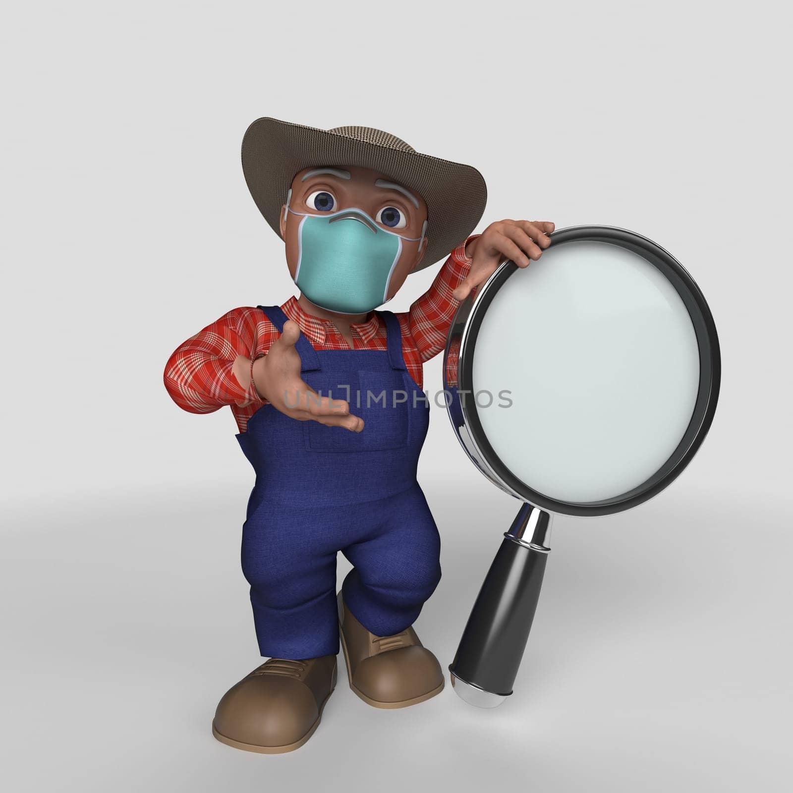 3D Render of Cartoon Farmer Character