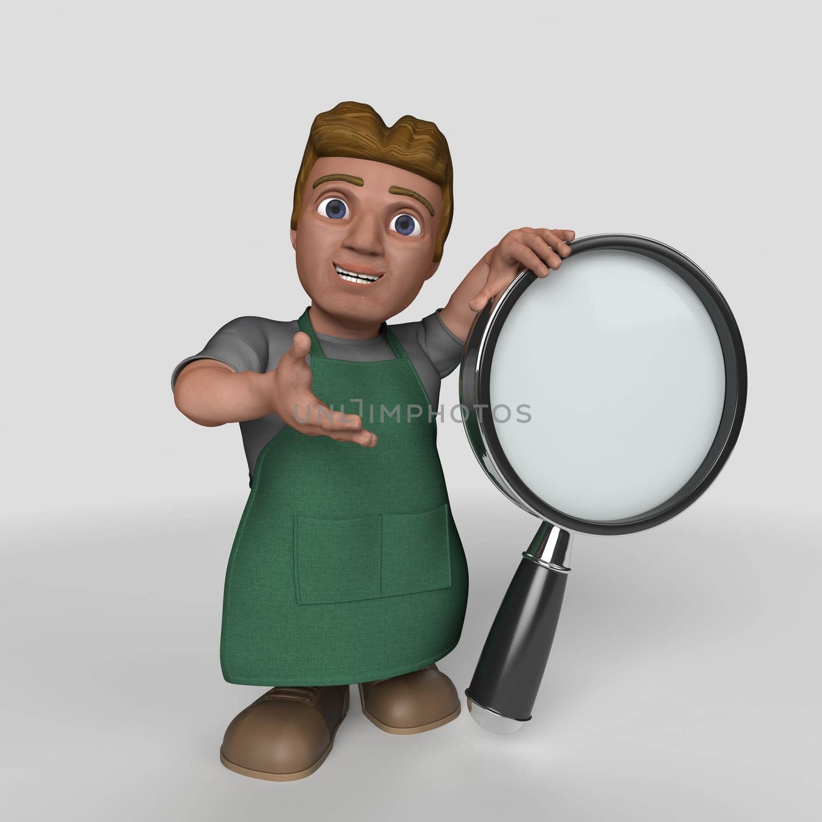 3D Render of Cartoon Shop Keeper Character