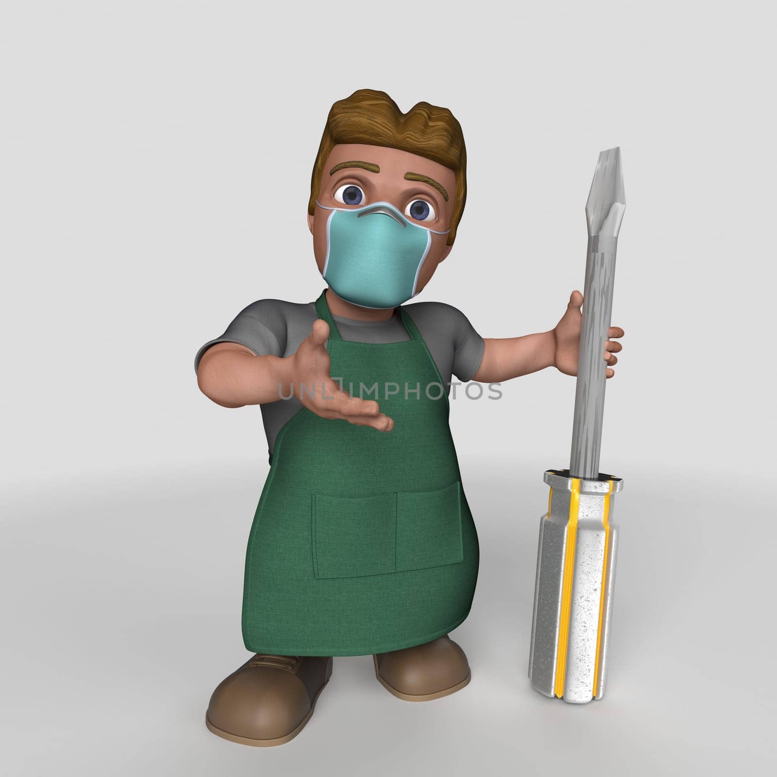 3D Render of Cartoon Shop Keeper Character