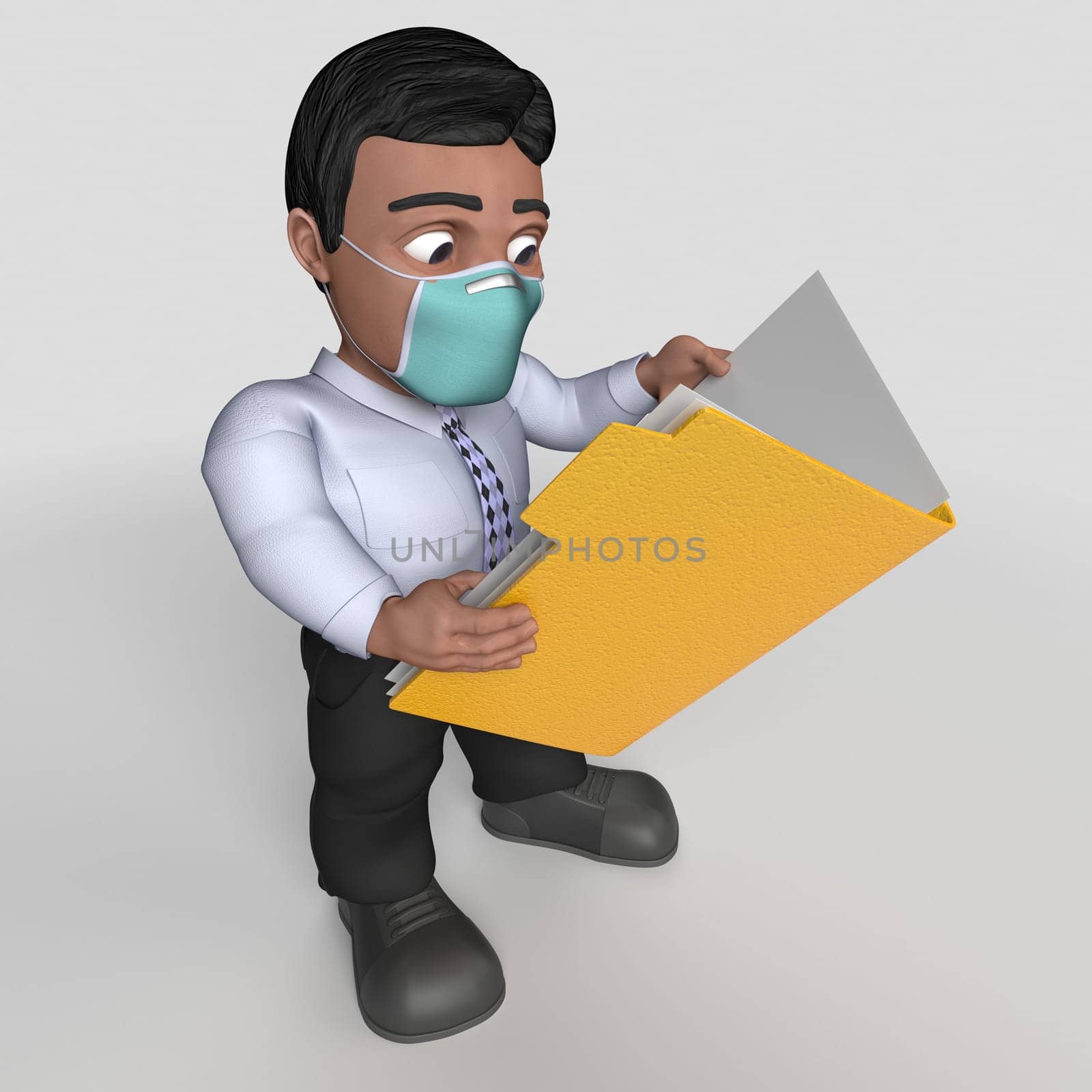 3D Render of Cartoon Business Character in face mask