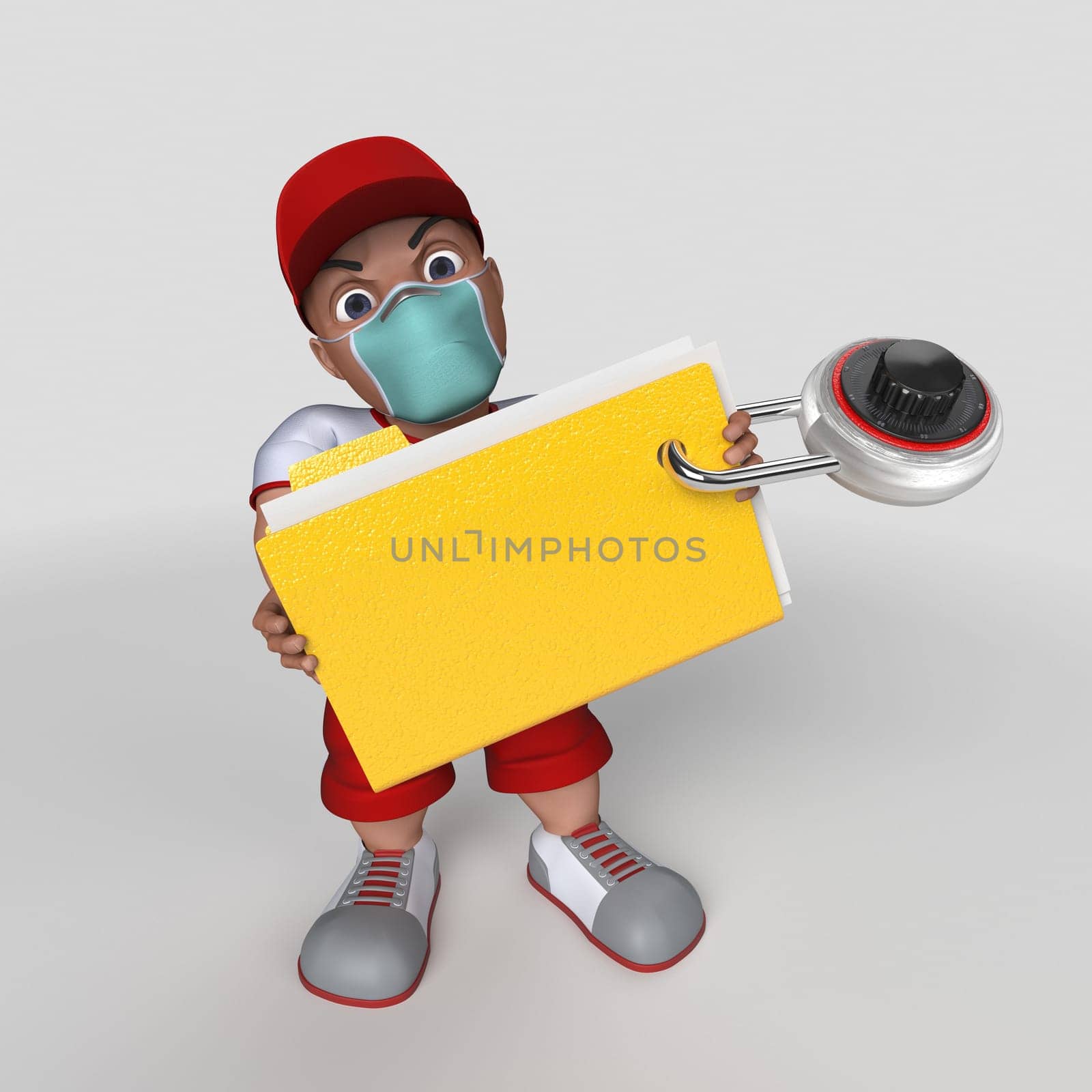 3D Render of Cartoon Sports Character in face mask