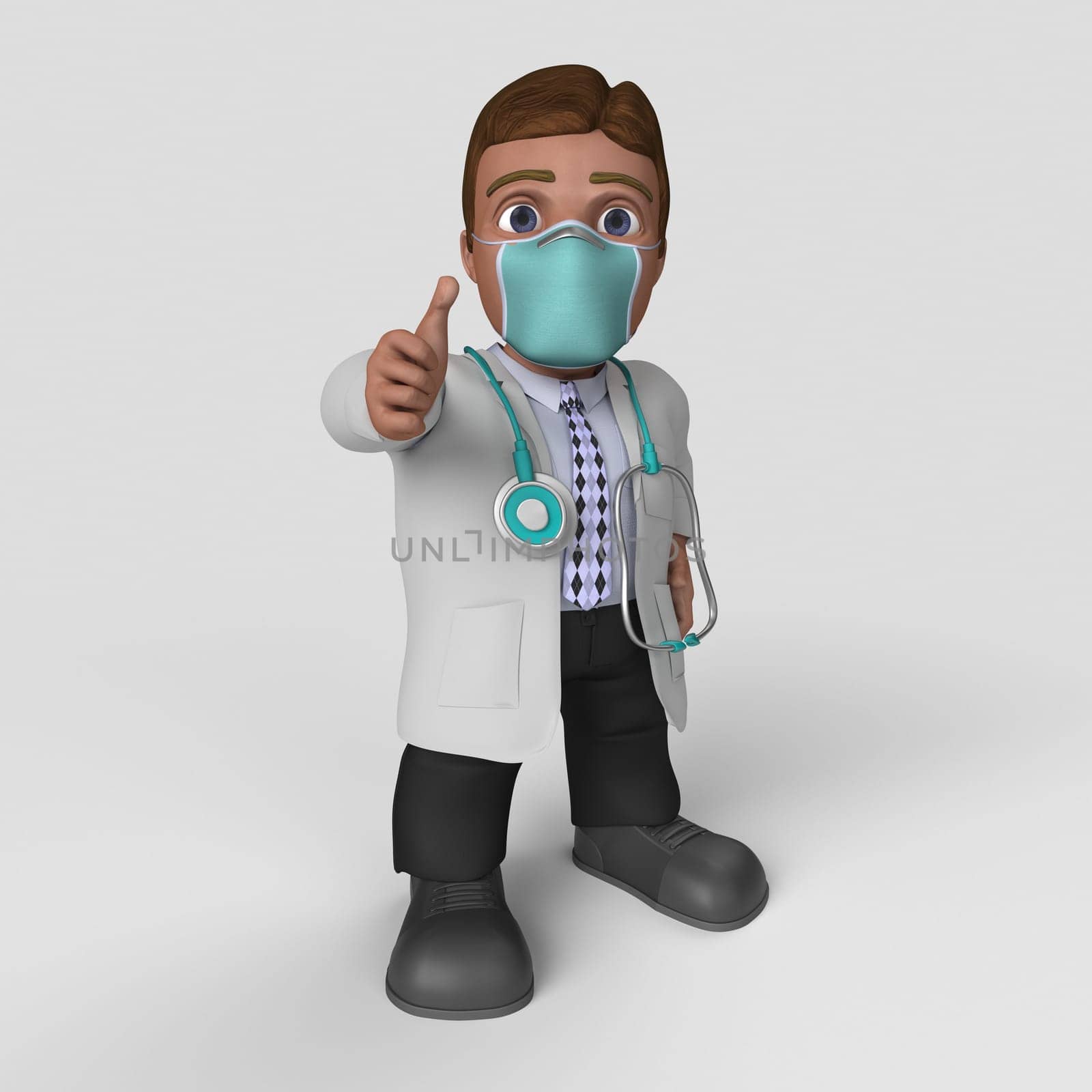 3D Render of Cartoon Doctor Character in face mask
