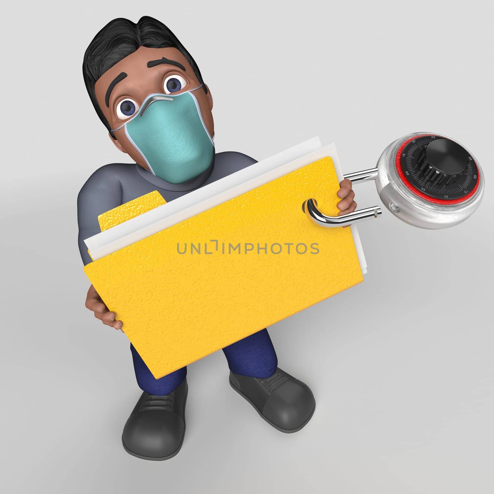 3D Render of Cartoon Casual Character in face mask