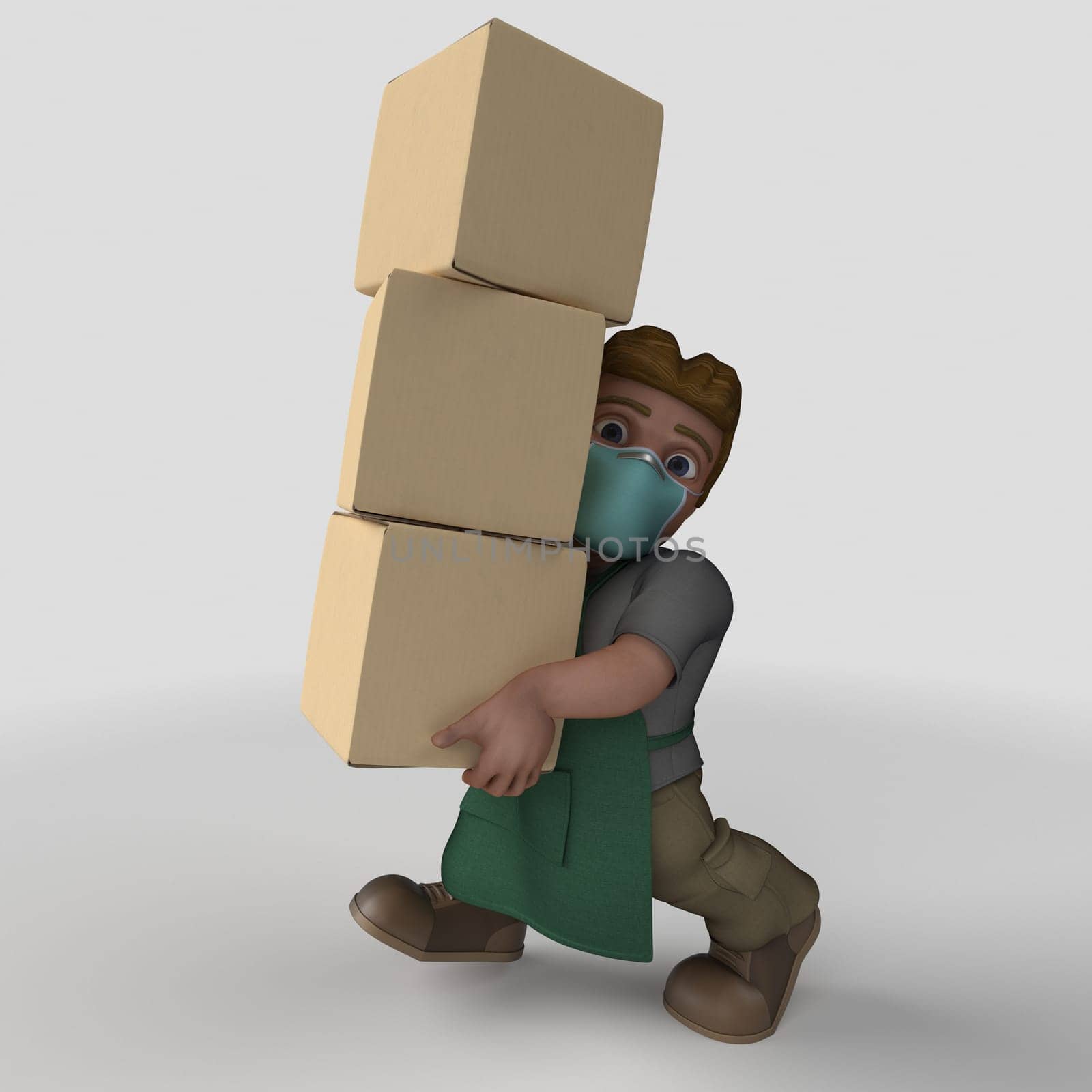 3D Render of Cartoon Shop Keeper Character