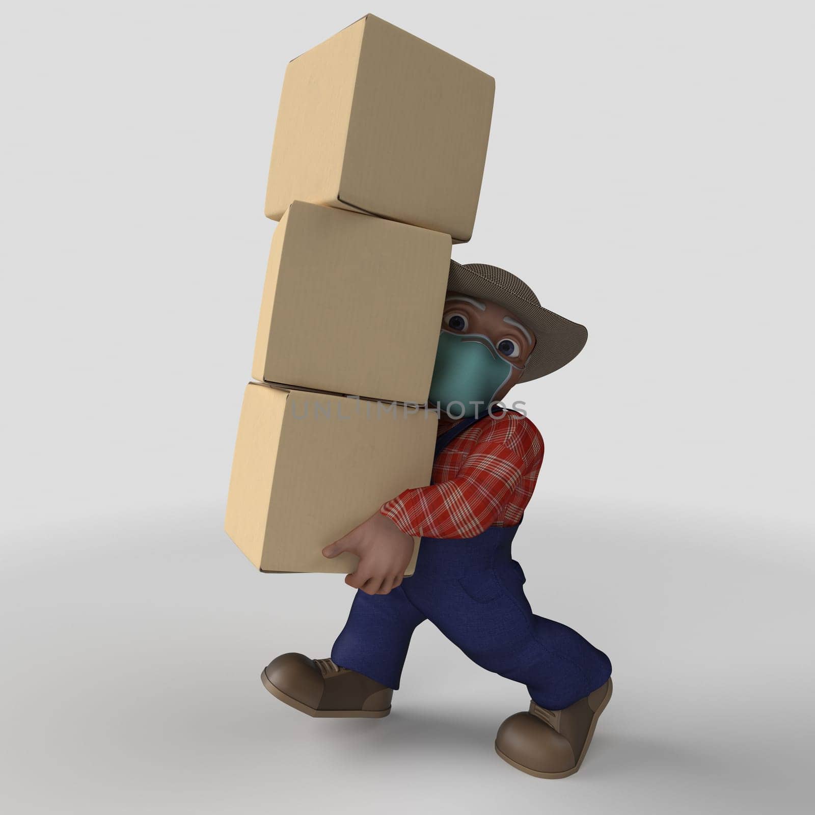 3D Render of Cartoon Farmer Character