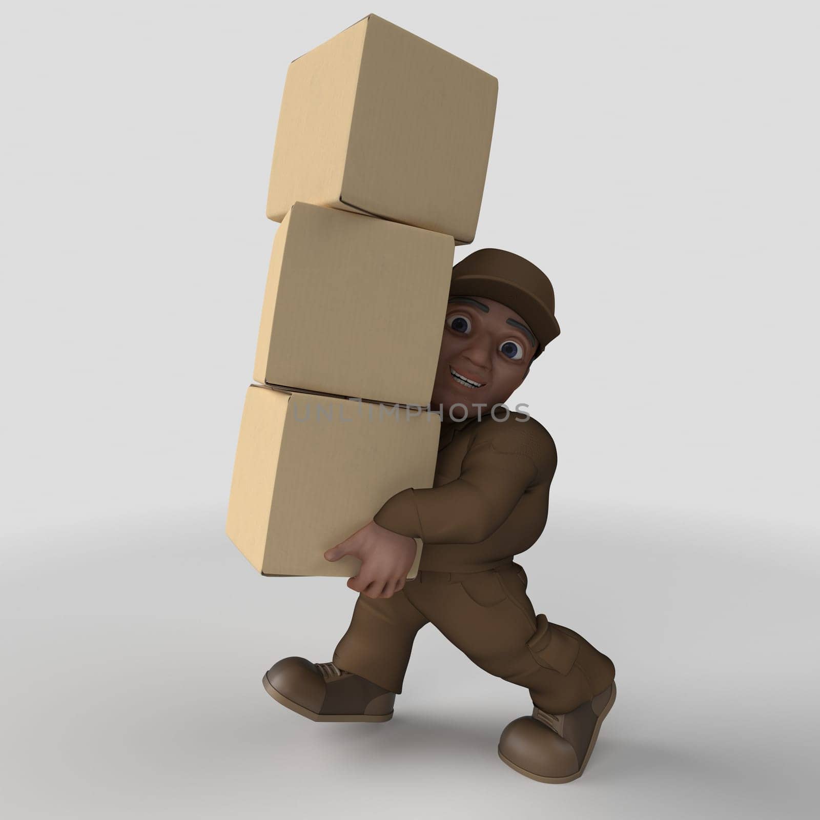 3D Render of Cartoon Delivery Driver