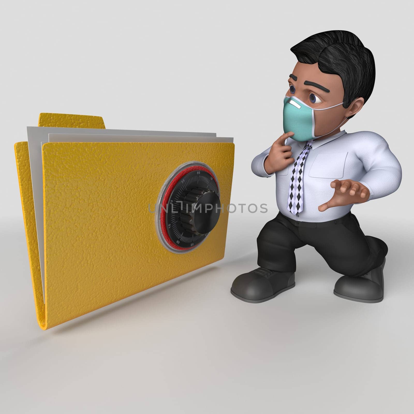 3D Render of Cartoon Business Character in face mask