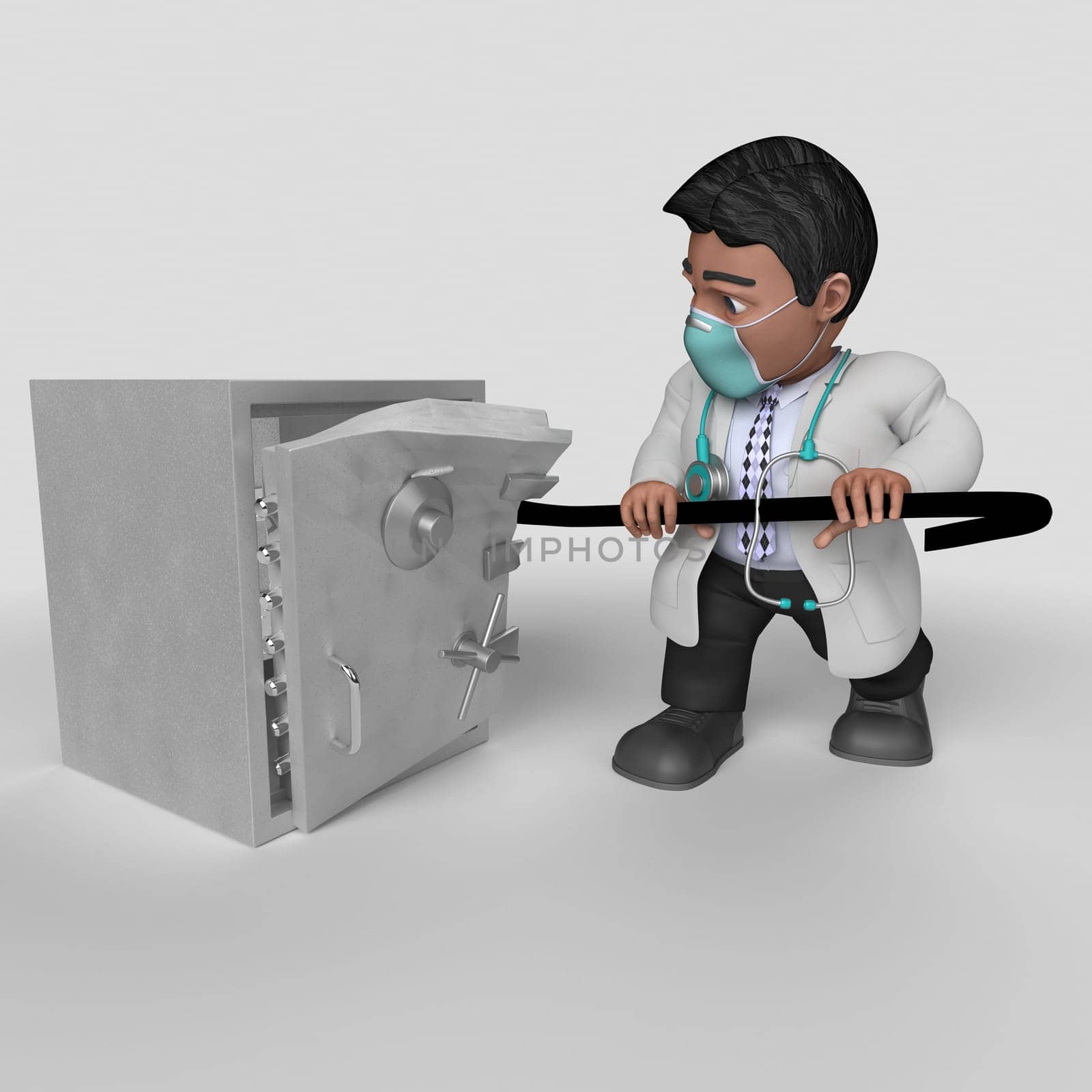 3D Render of Cartoon Doctor Character in face mask