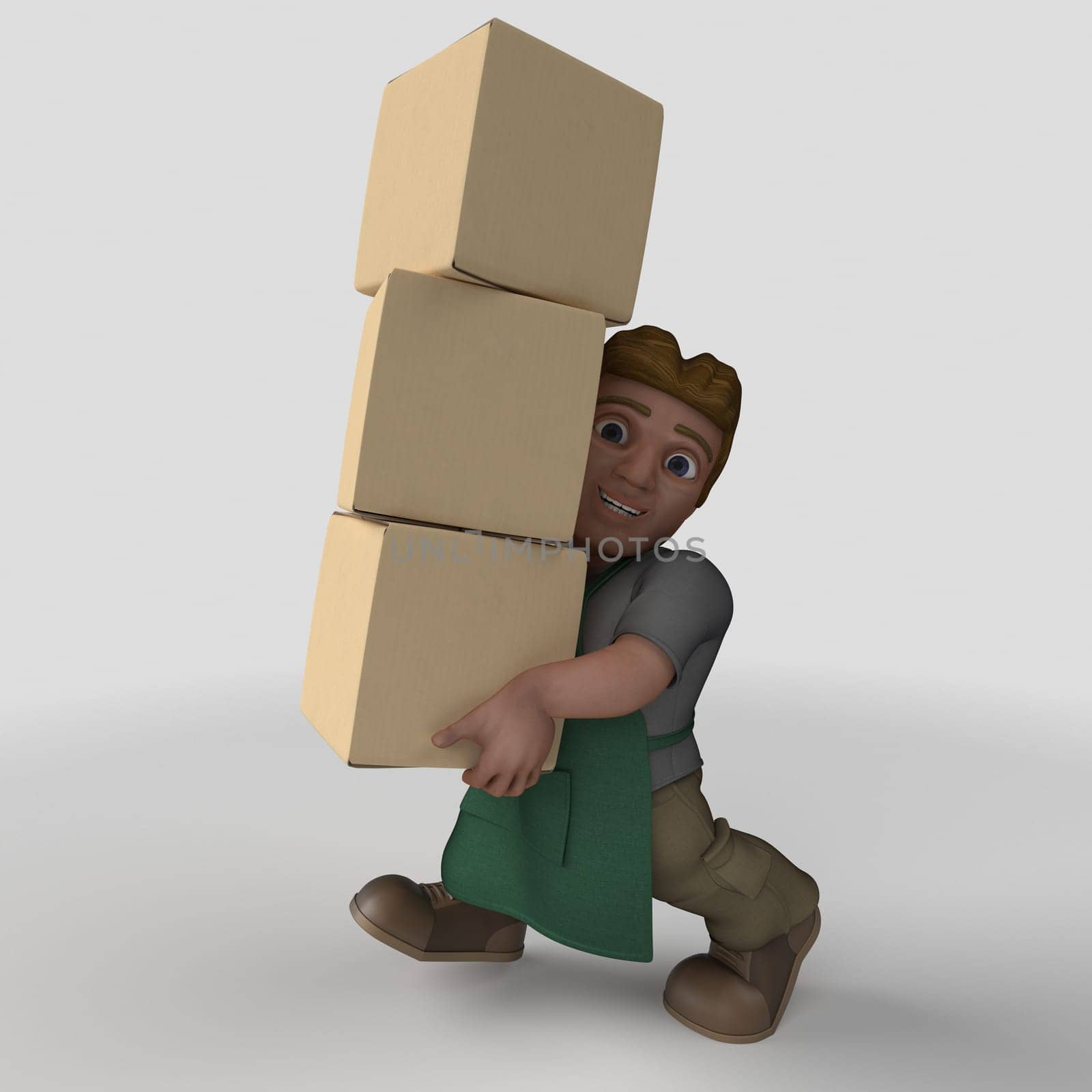 3D Render of Cartoon Shop Keeper Character