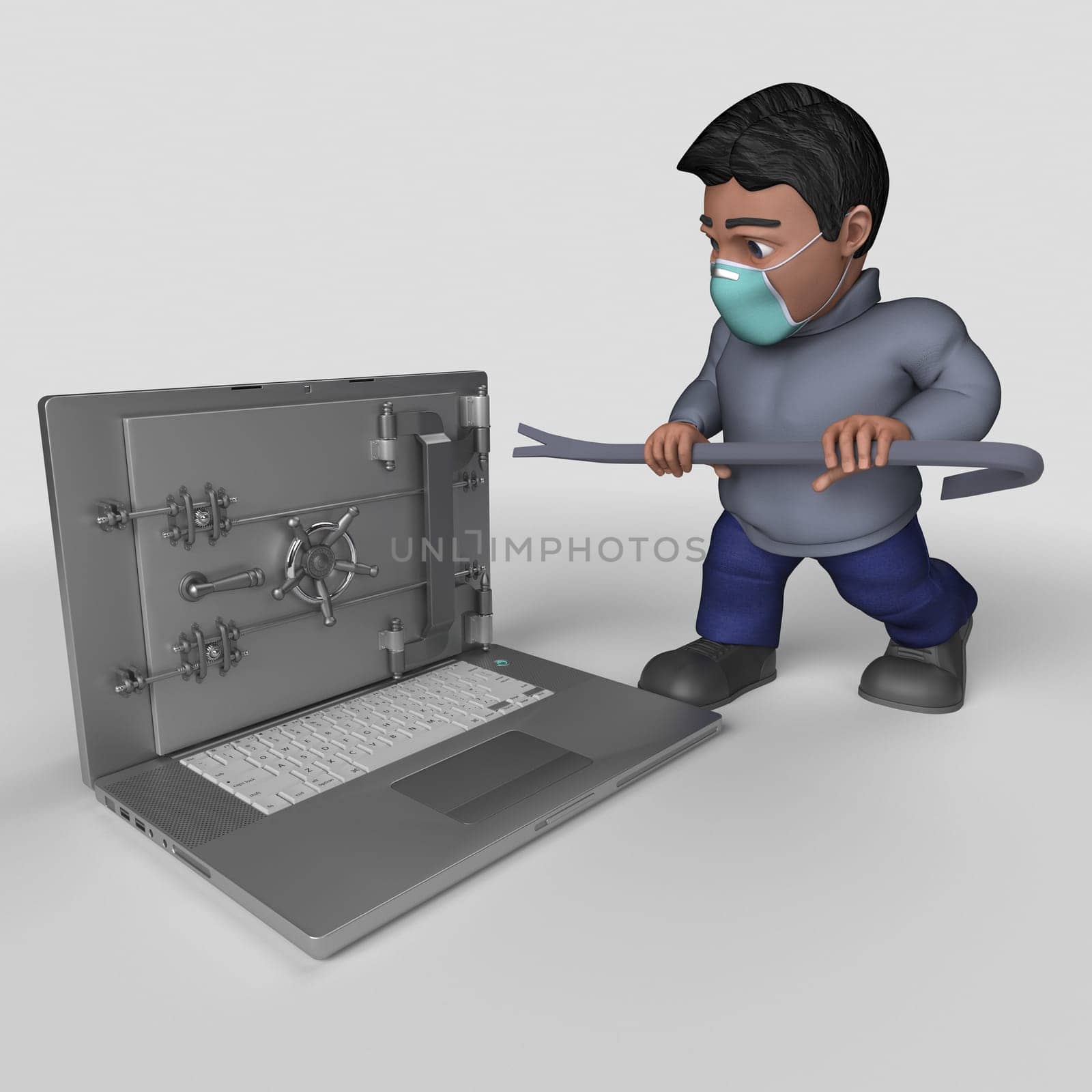 3D Render of Cartoon Casual Character in face mask