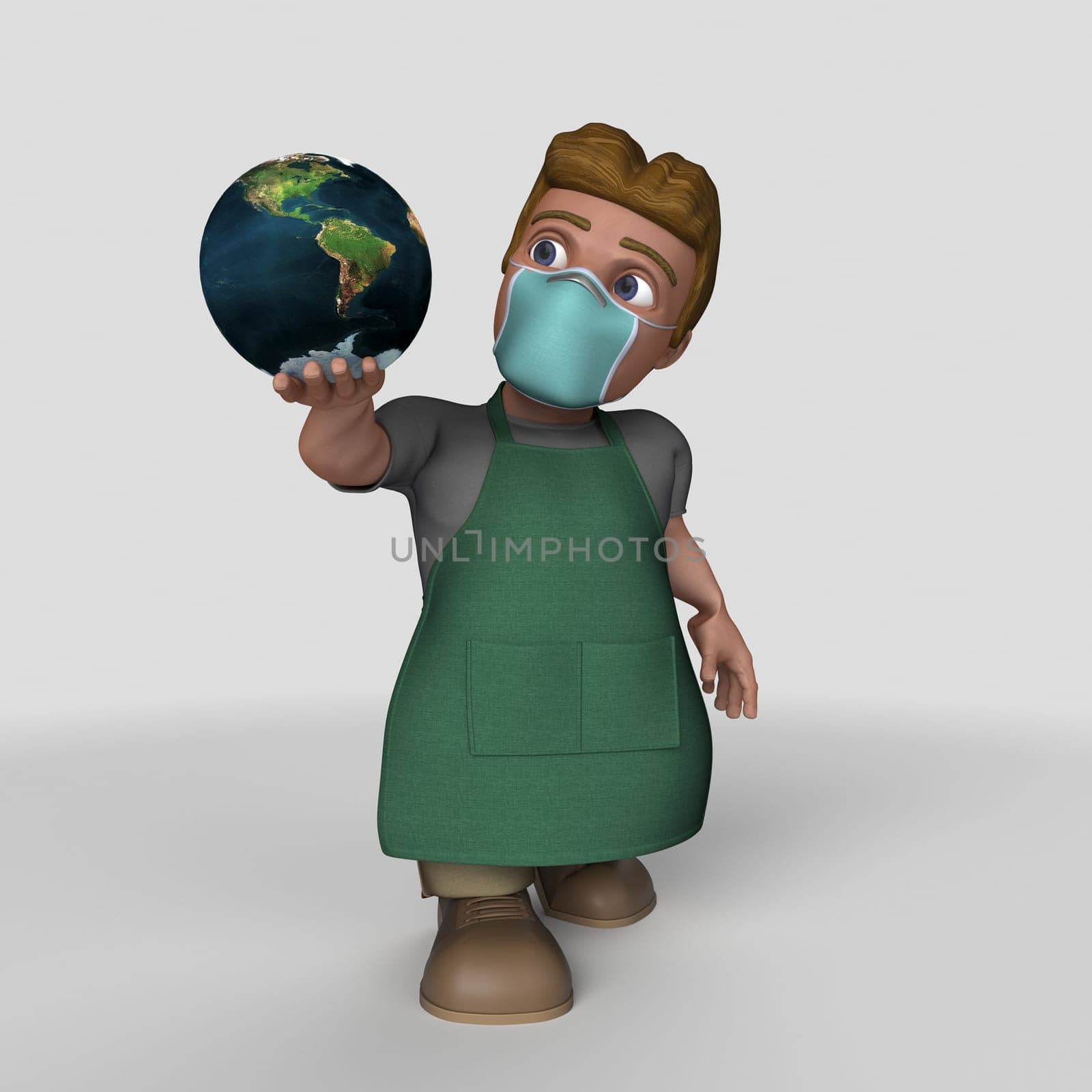3D Render of Cartoon Shop Keeper Character
