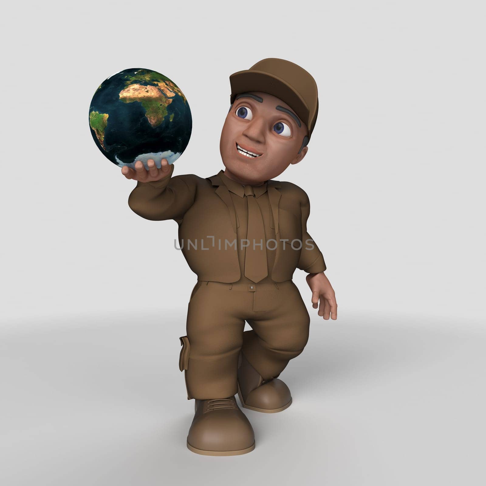 3D Render of Cartoon Delivery Driver  Map Source https://visibleearth.nasa.gov/collection/1484/blue-marble