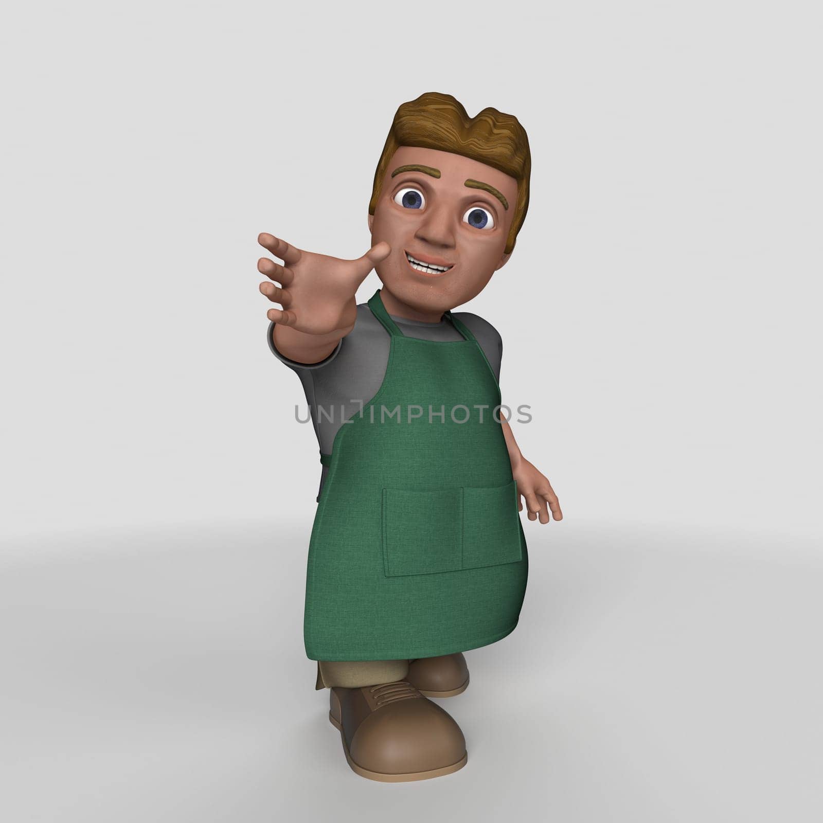 3D Render of Cartoon Shop Keeper Character