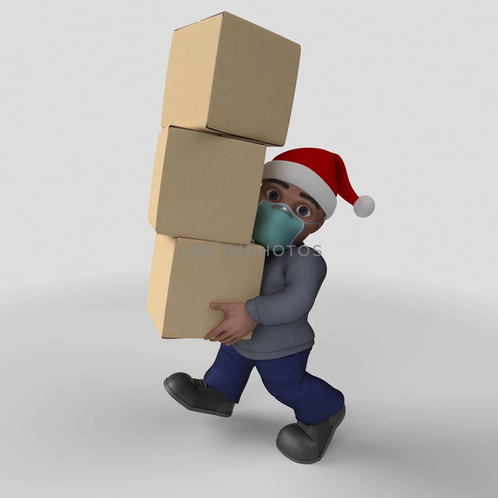 3D Render of Cartoon Casual Character in face mask
