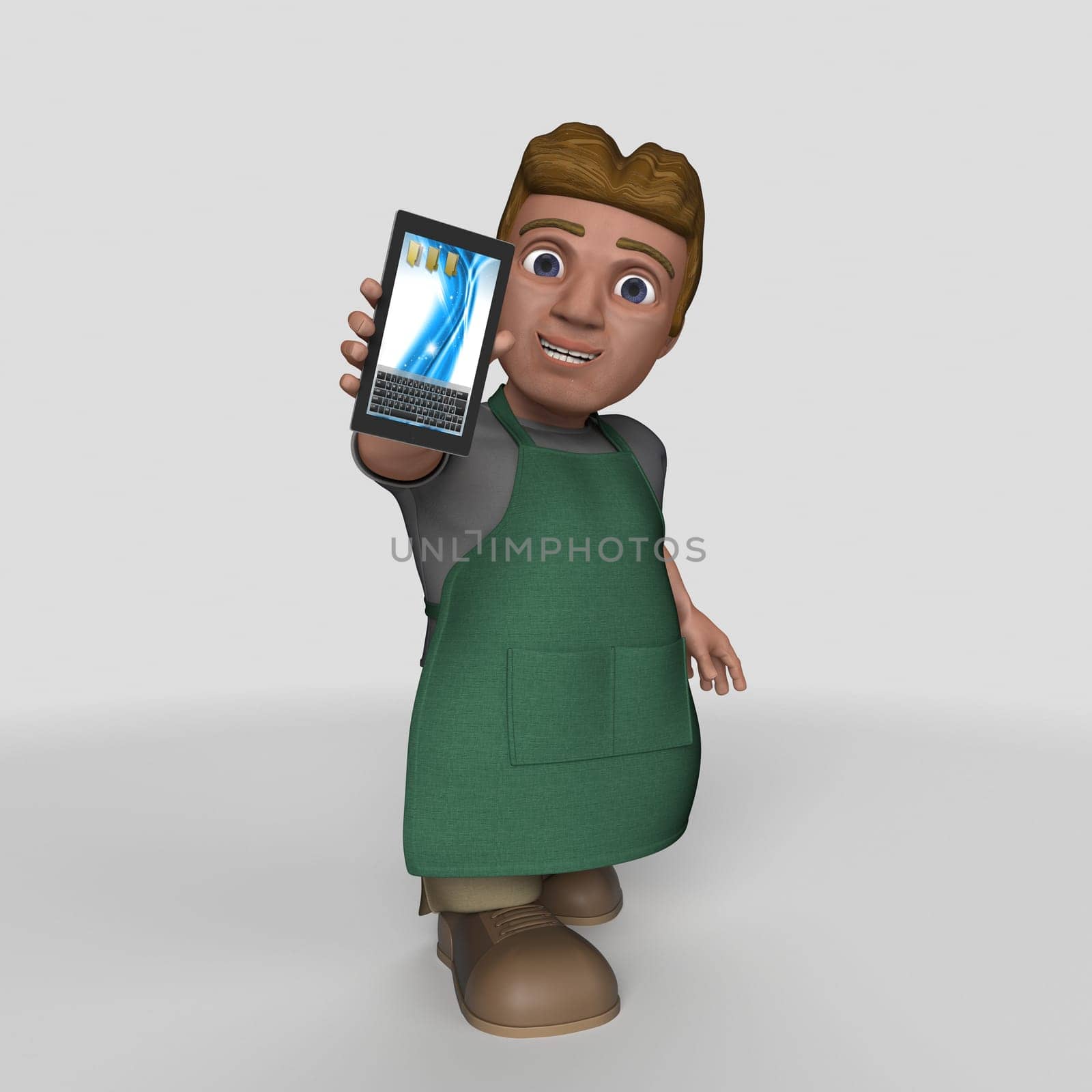 3D Render of Cartoon Shop Keeper Character