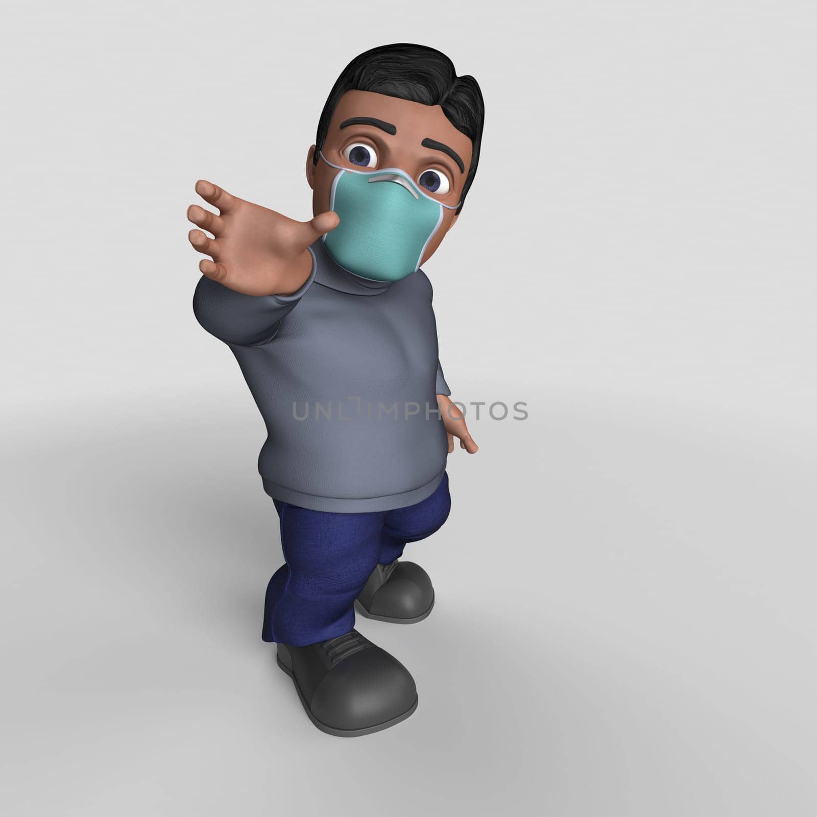 3D Render of Cartoon Casual Character in face mask