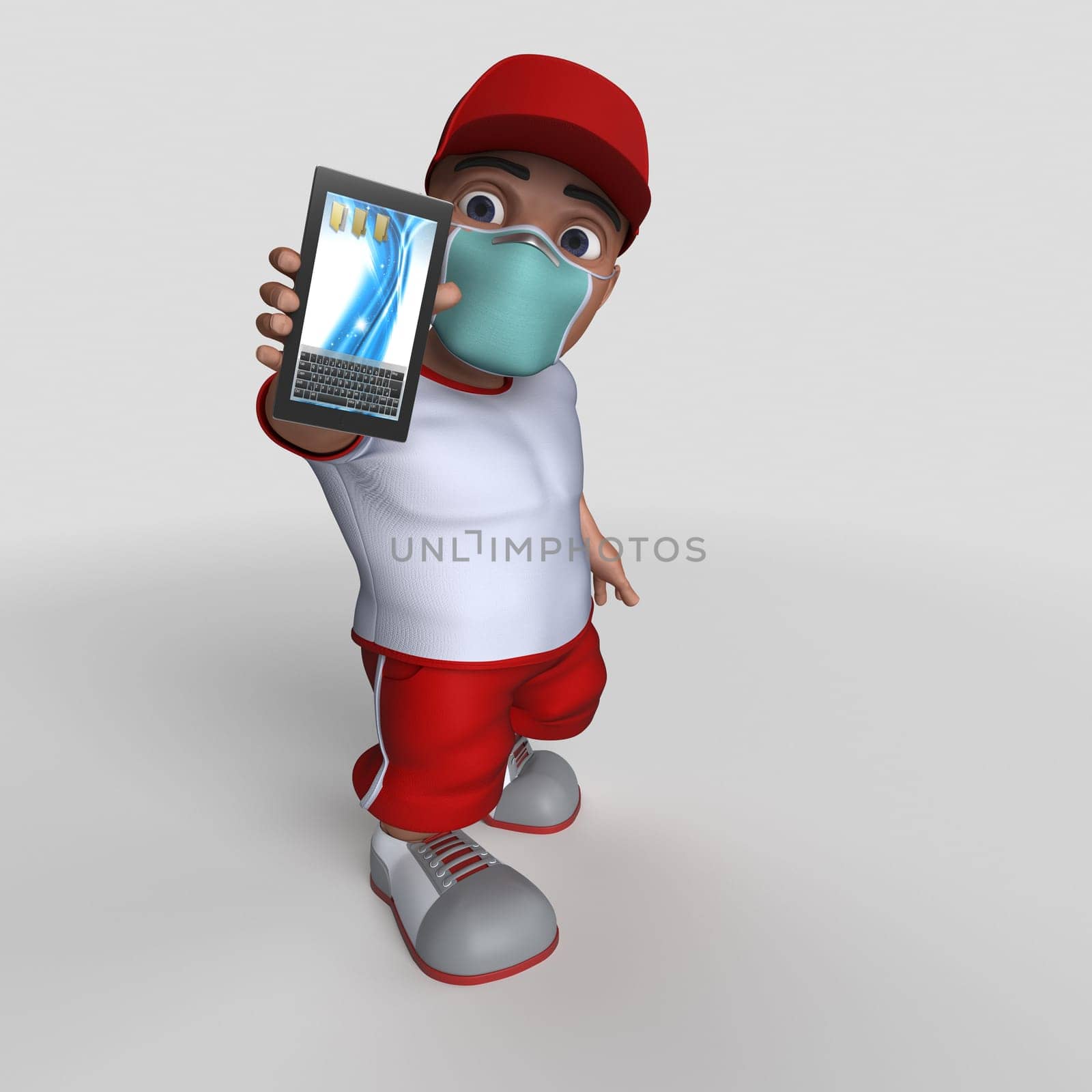 3D Render of Cartoon Sports Character in face mask