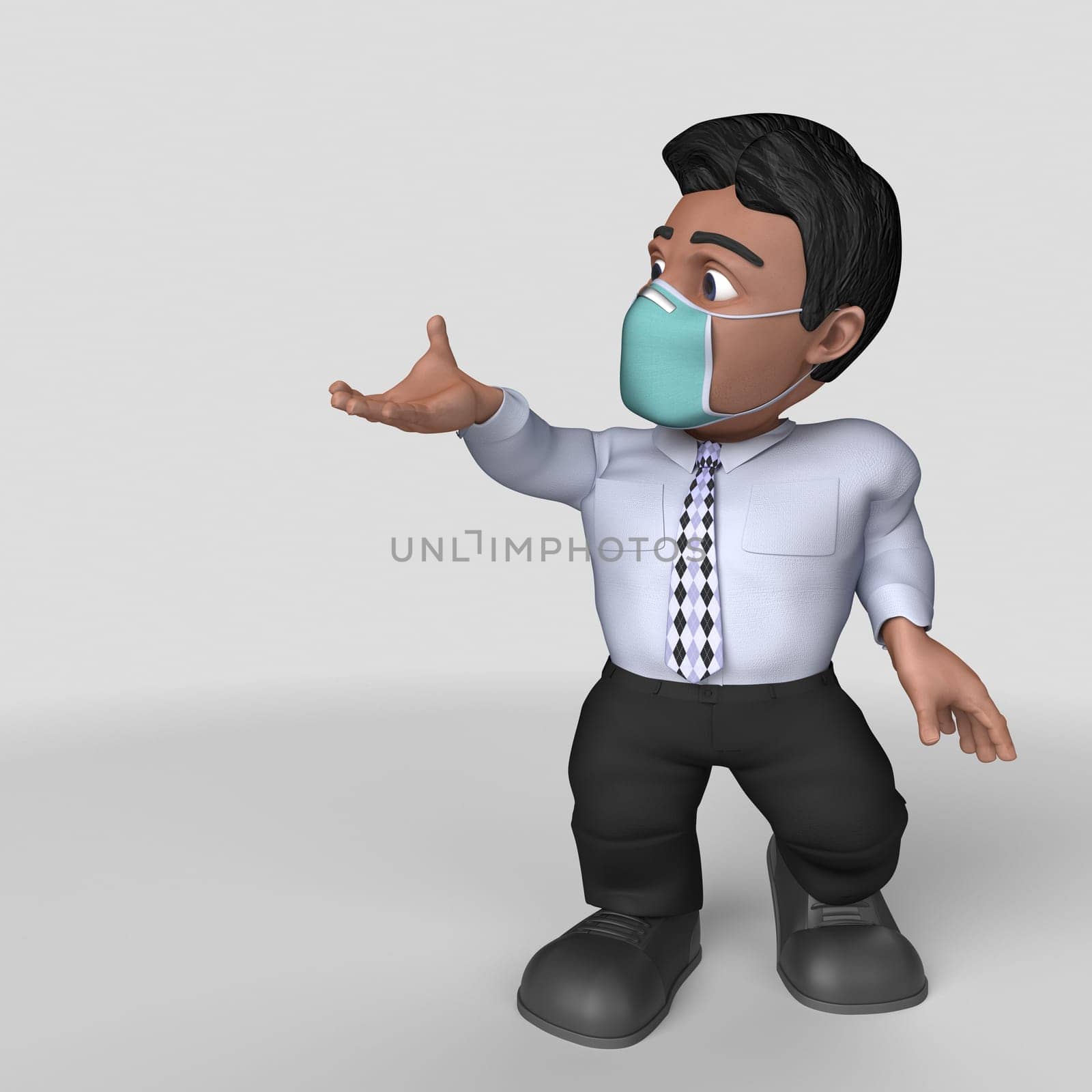 3D Render of Cartoon Business Character in face mask