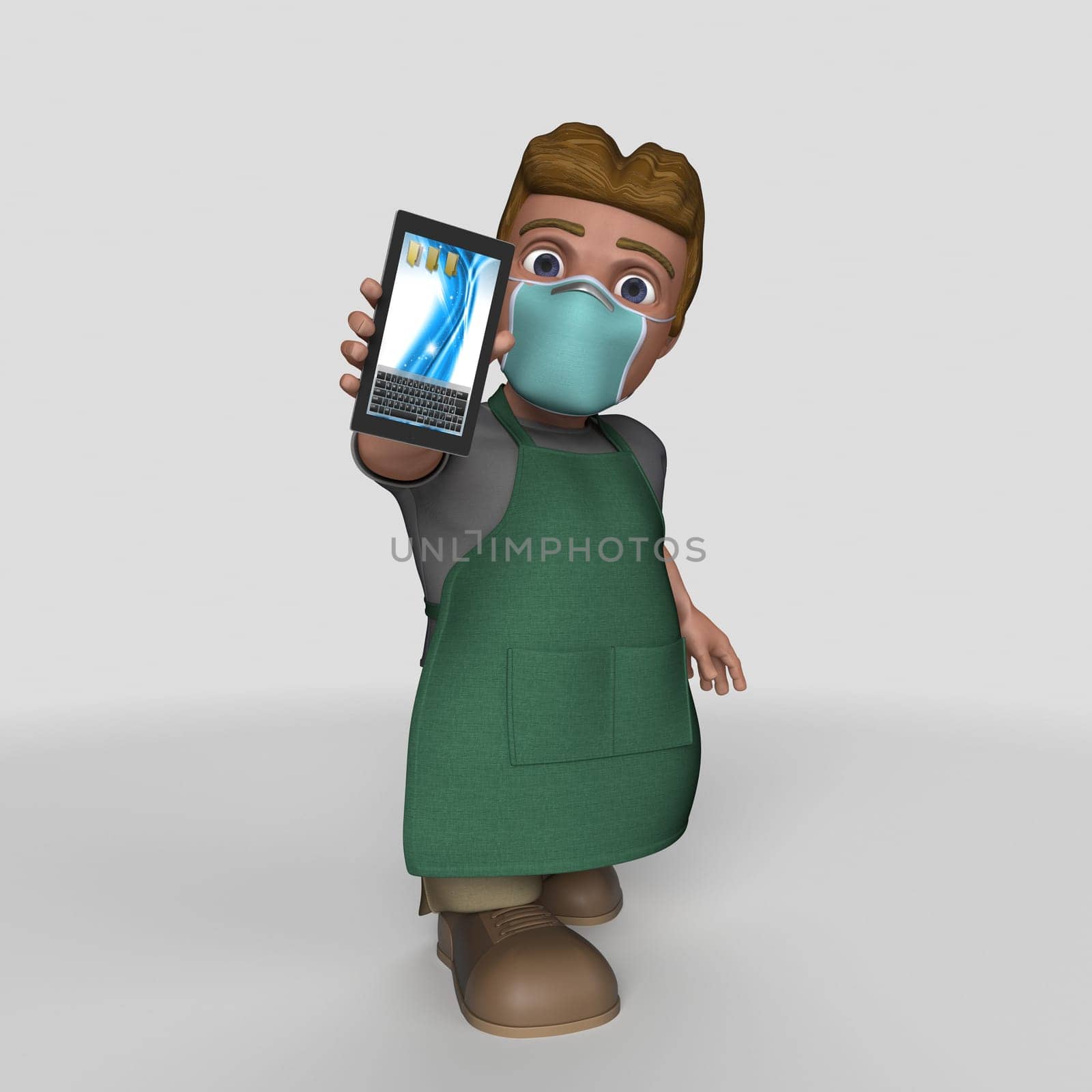 3D Render of Cartoon Shop Keeper Character